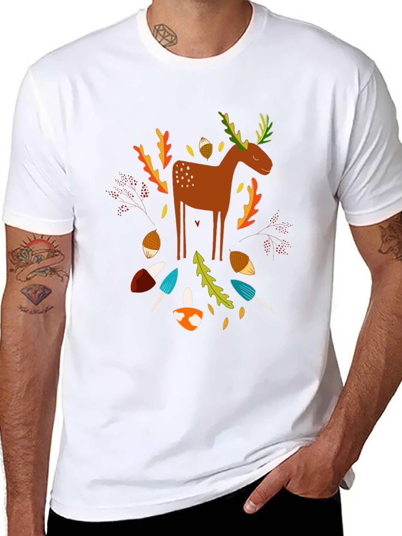 Whimsical Deer Graphic T-Shirt - Nature Inspired Design