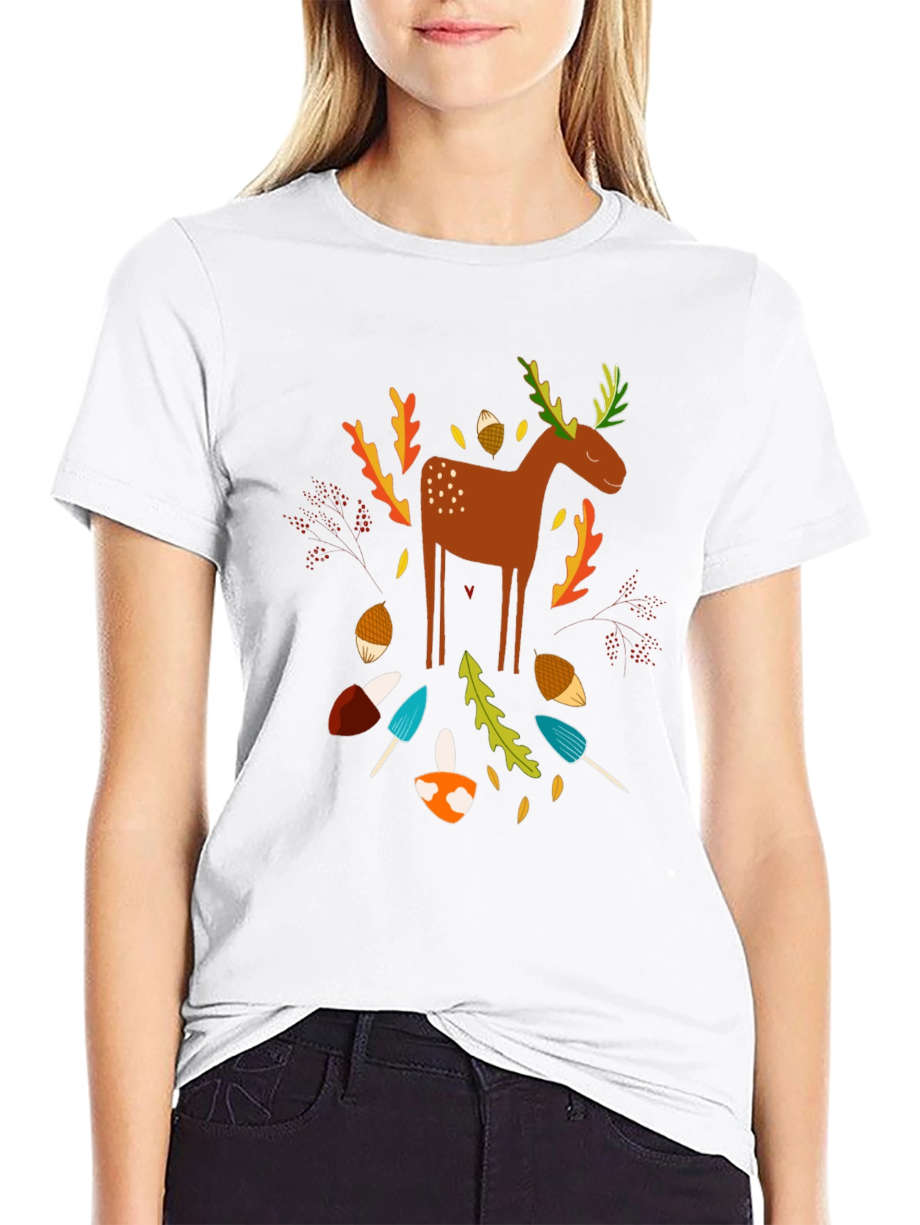Whimsical Deer Graphic T-Shirt - Nature Inspired Design