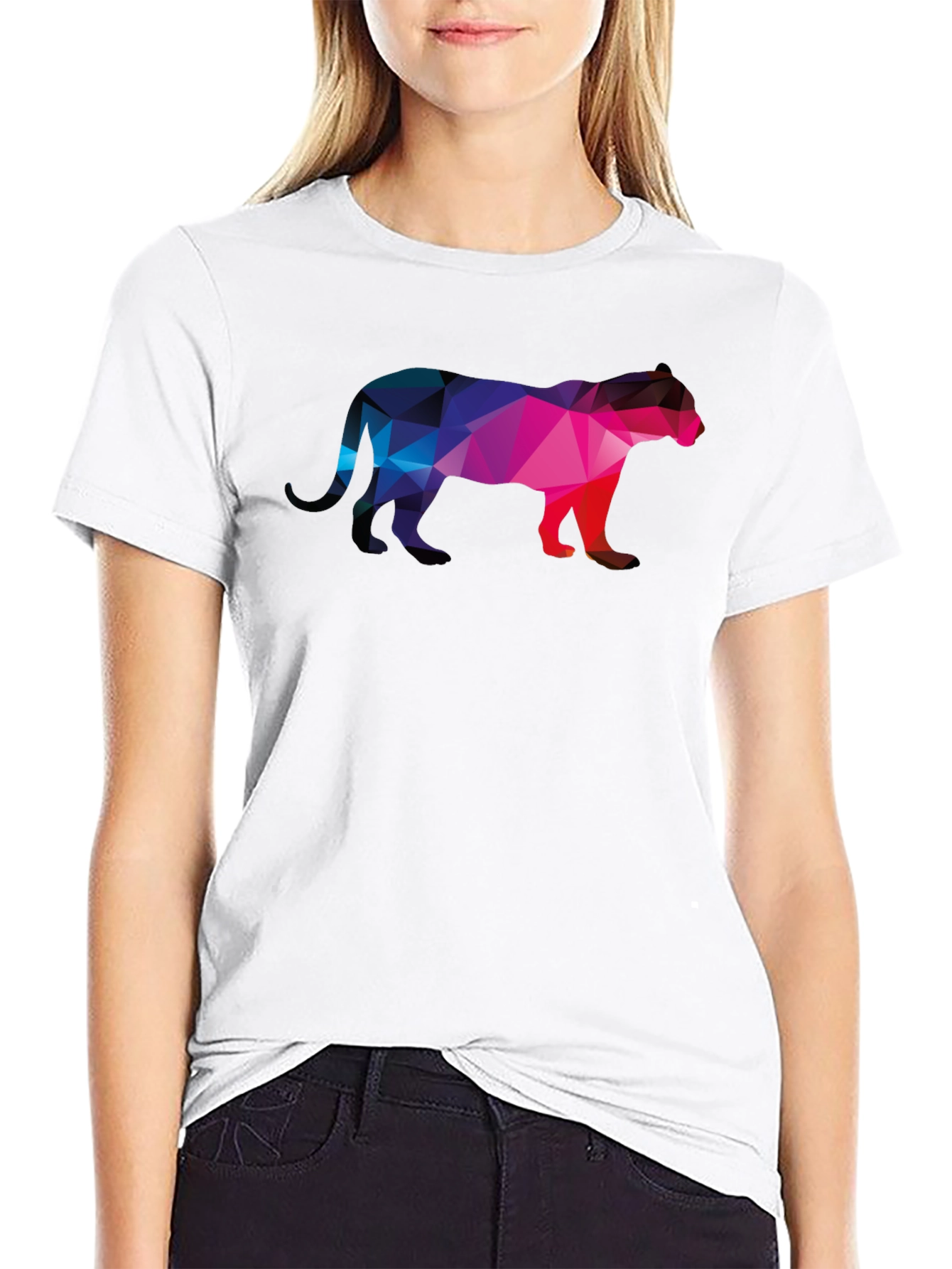 Geometric Panther Graphic Tee - Black Cotton