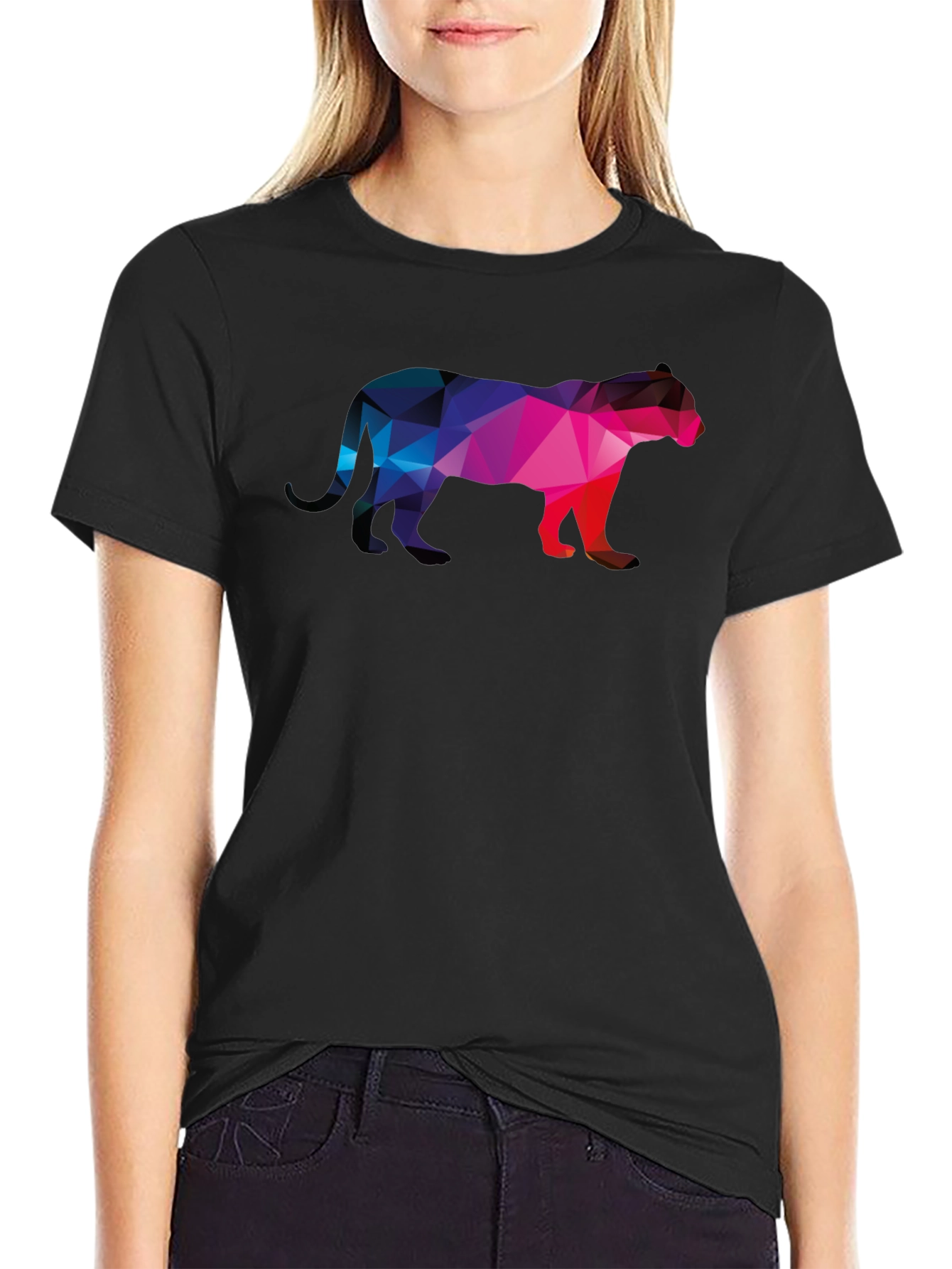 Geometric Panther Graphic Tee - Black Cotton