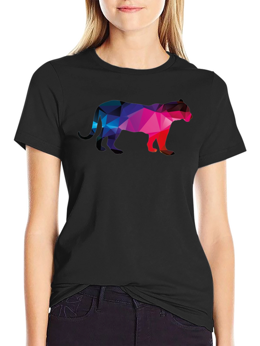 Geometric Panther Graphic Tee - Black Cotton