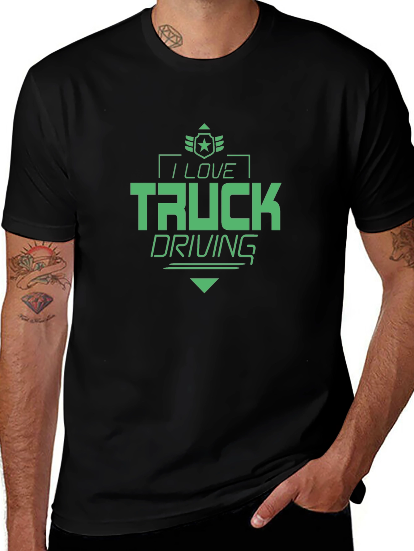 I Love Truck Driving Black T-Shirt