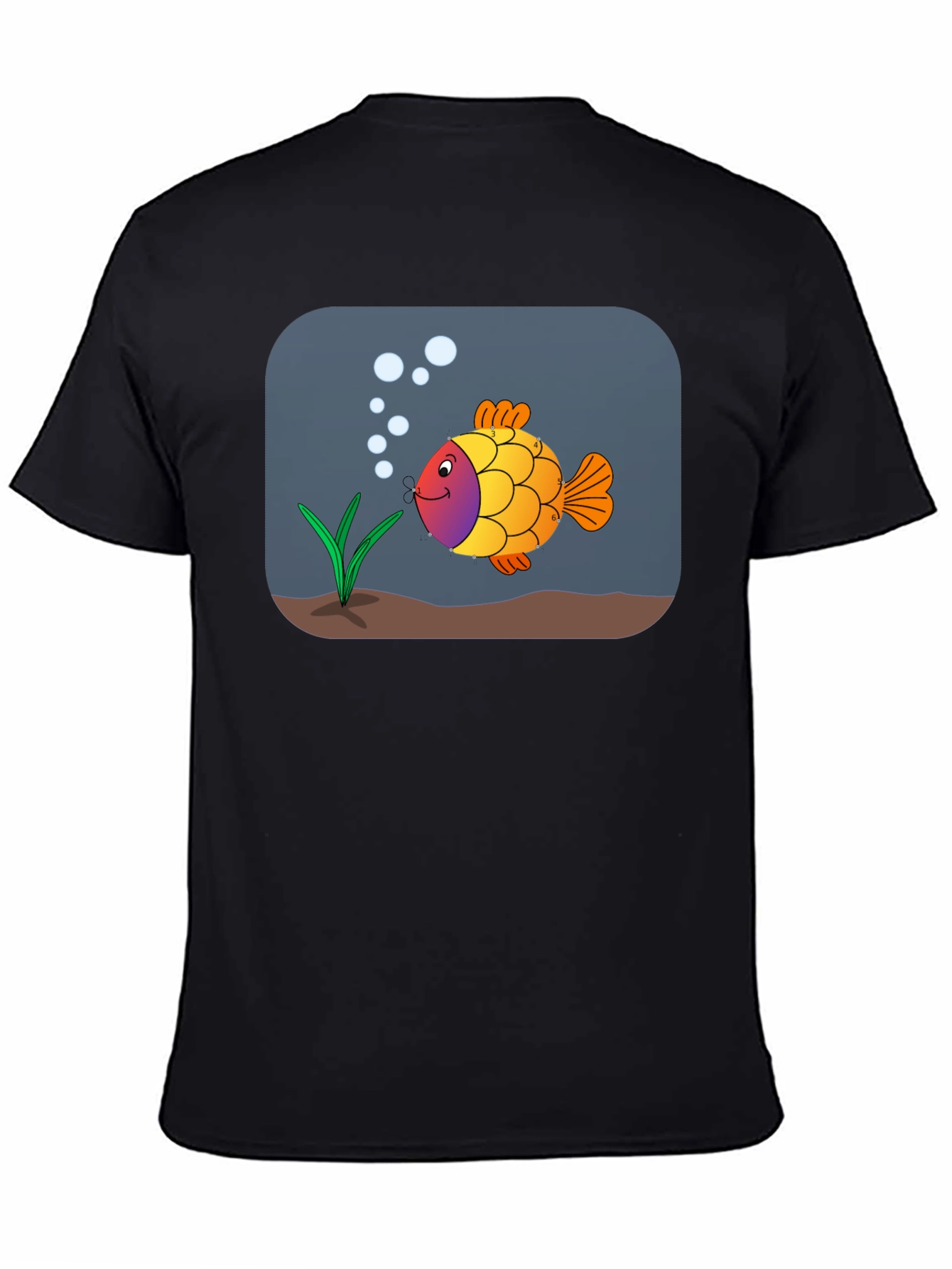 Cartoon Fish Graphic Tee - Black Cotton Shirt