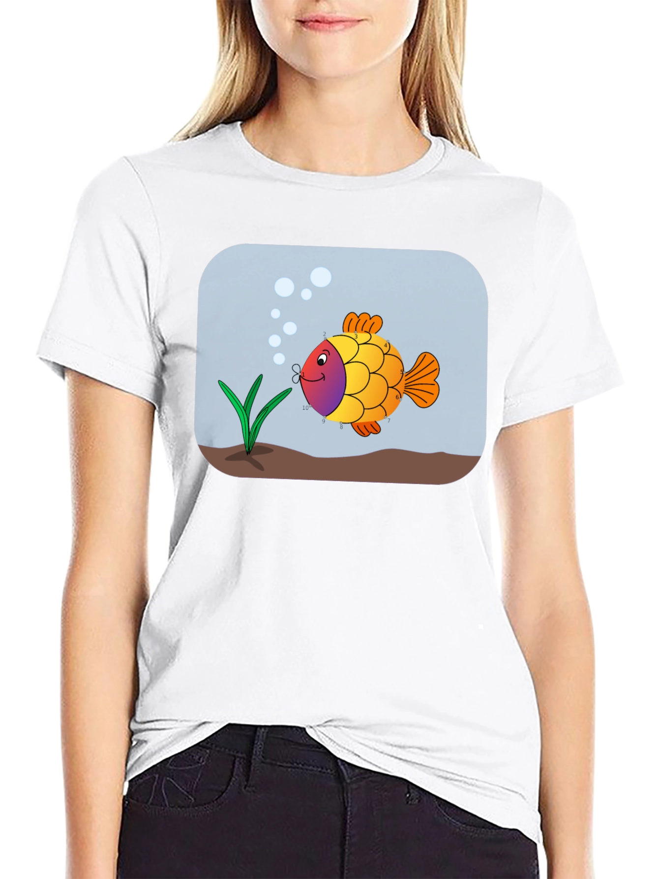 Cartoon Fish Graphic Tee - Black Cotton Shirt