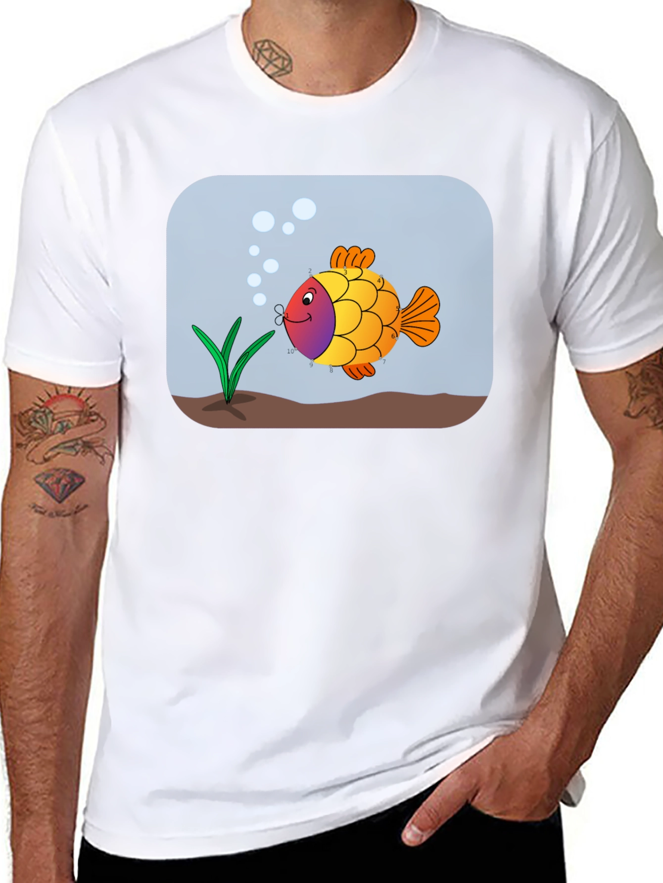 Cartoon Fish Graphic Tee - Black Cotton Shirt