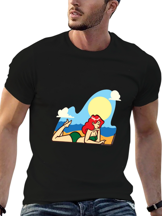 Ariel on the Beach Graphic T-Shirt - Black