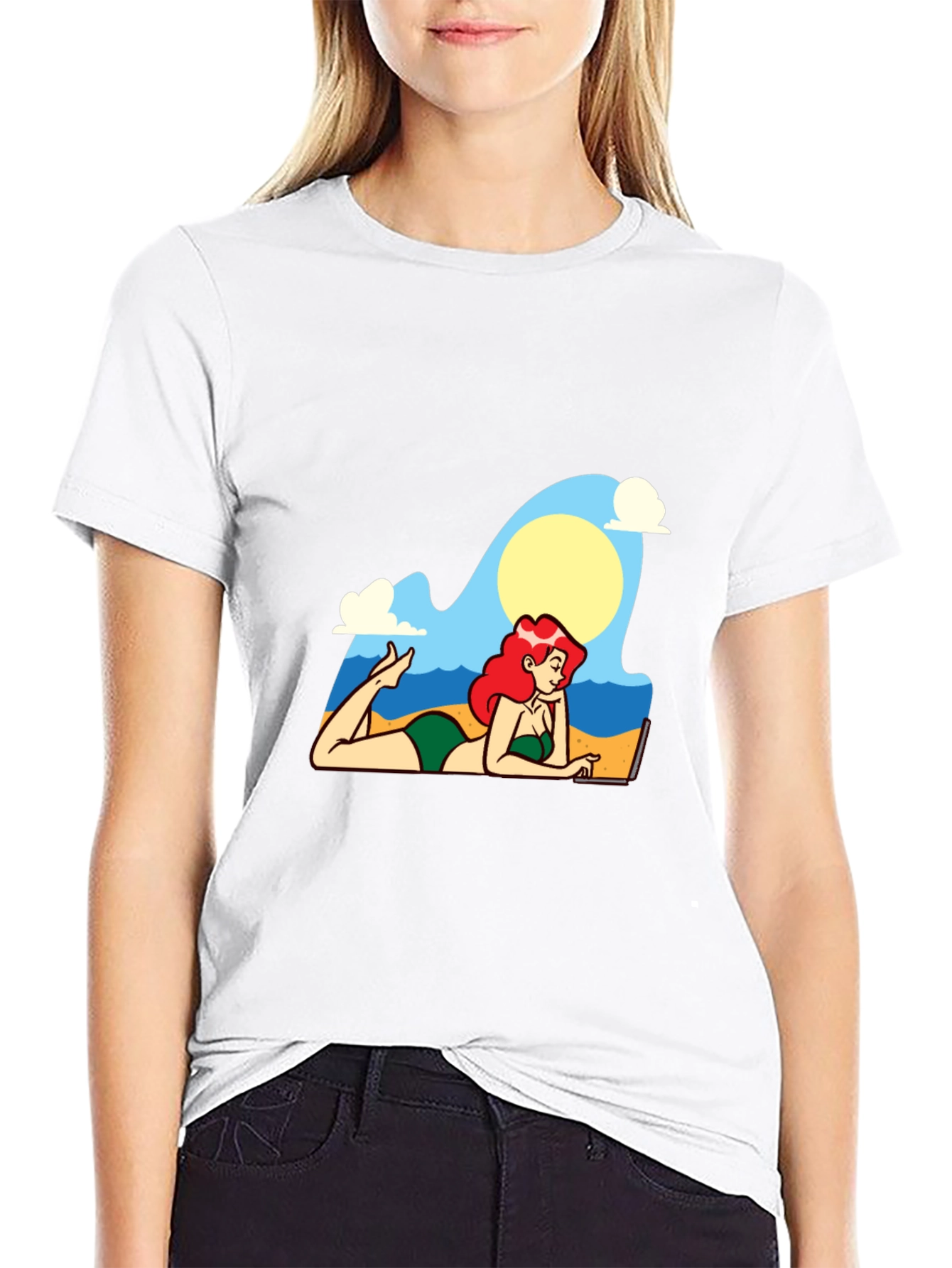 Ariel on the Beach Graphic T-Shirt - Black