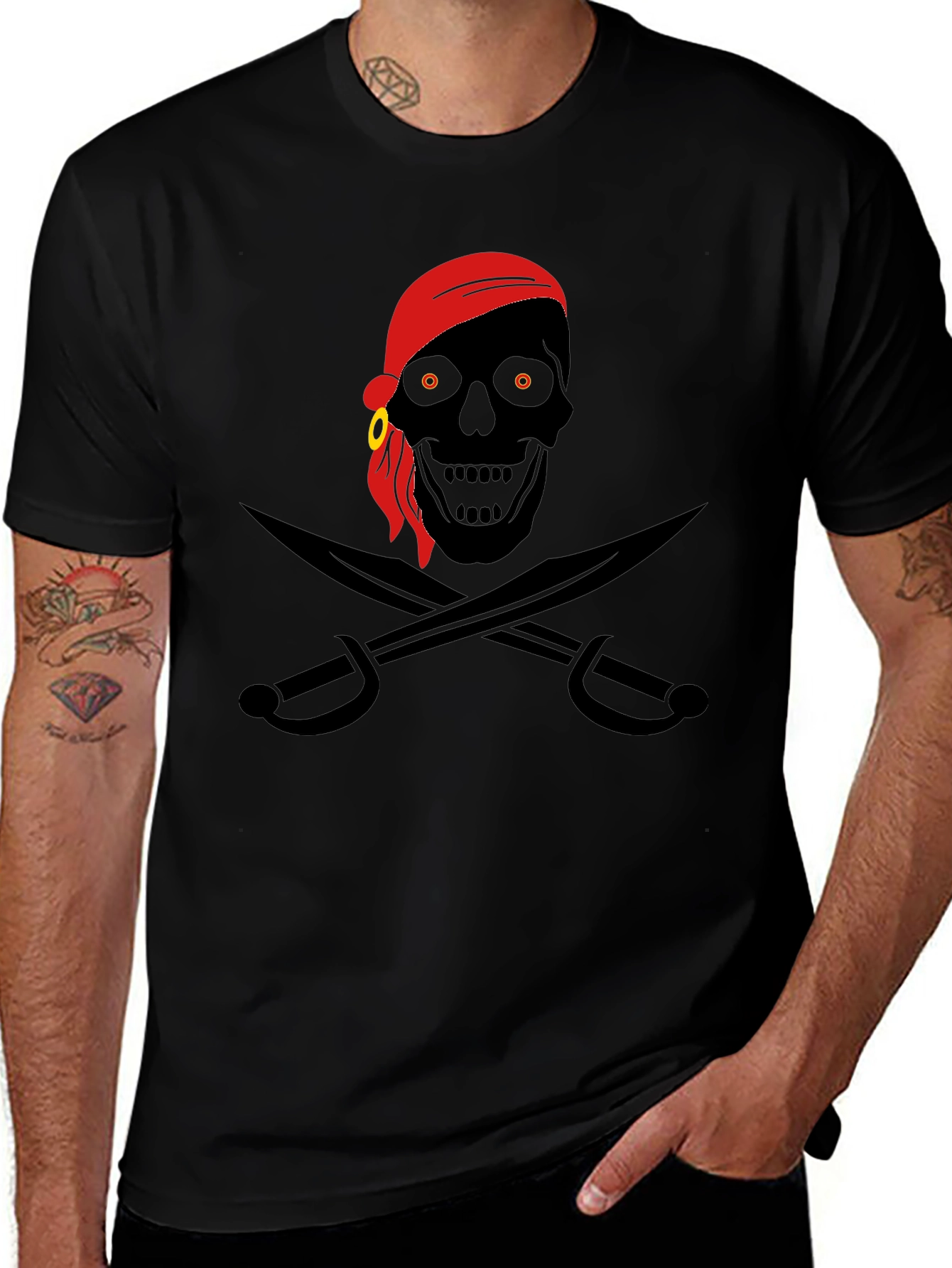 Pirate Skull Graphic T-Shirt - Black Cotton Tee
