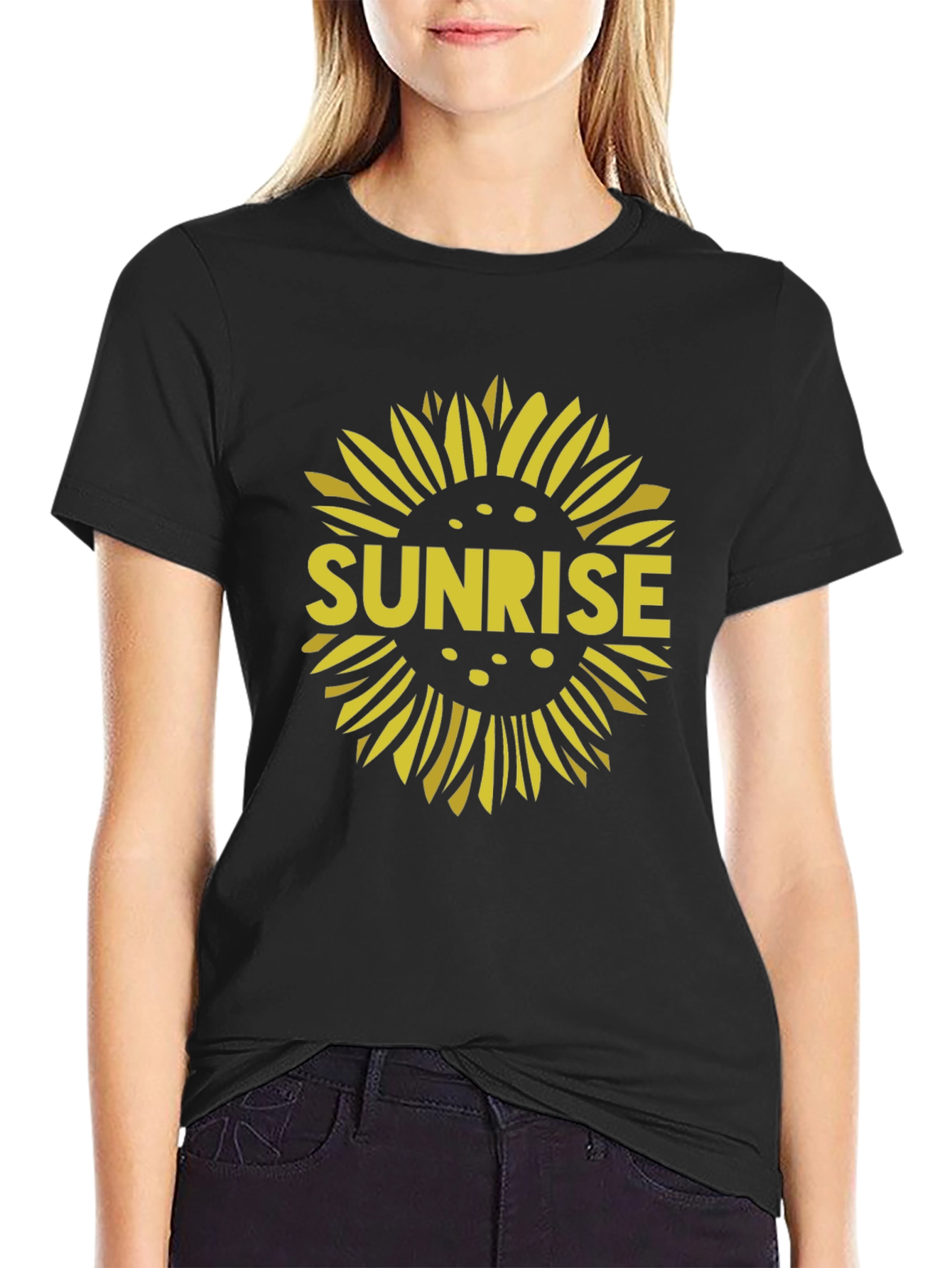 Sunrise Sunflower Graphic Tee - Black Cotton T-Shirt
