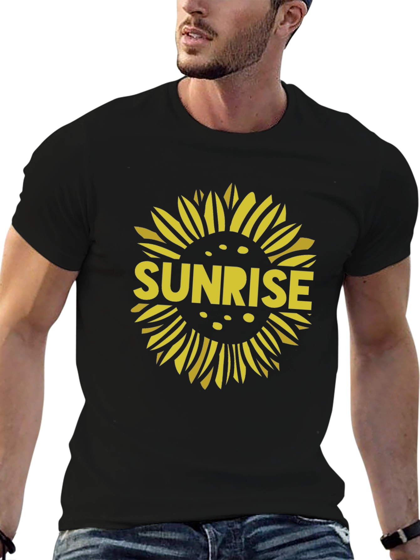Sunrise Sunflower Graphic Tee - Black Cotton T-Shirt