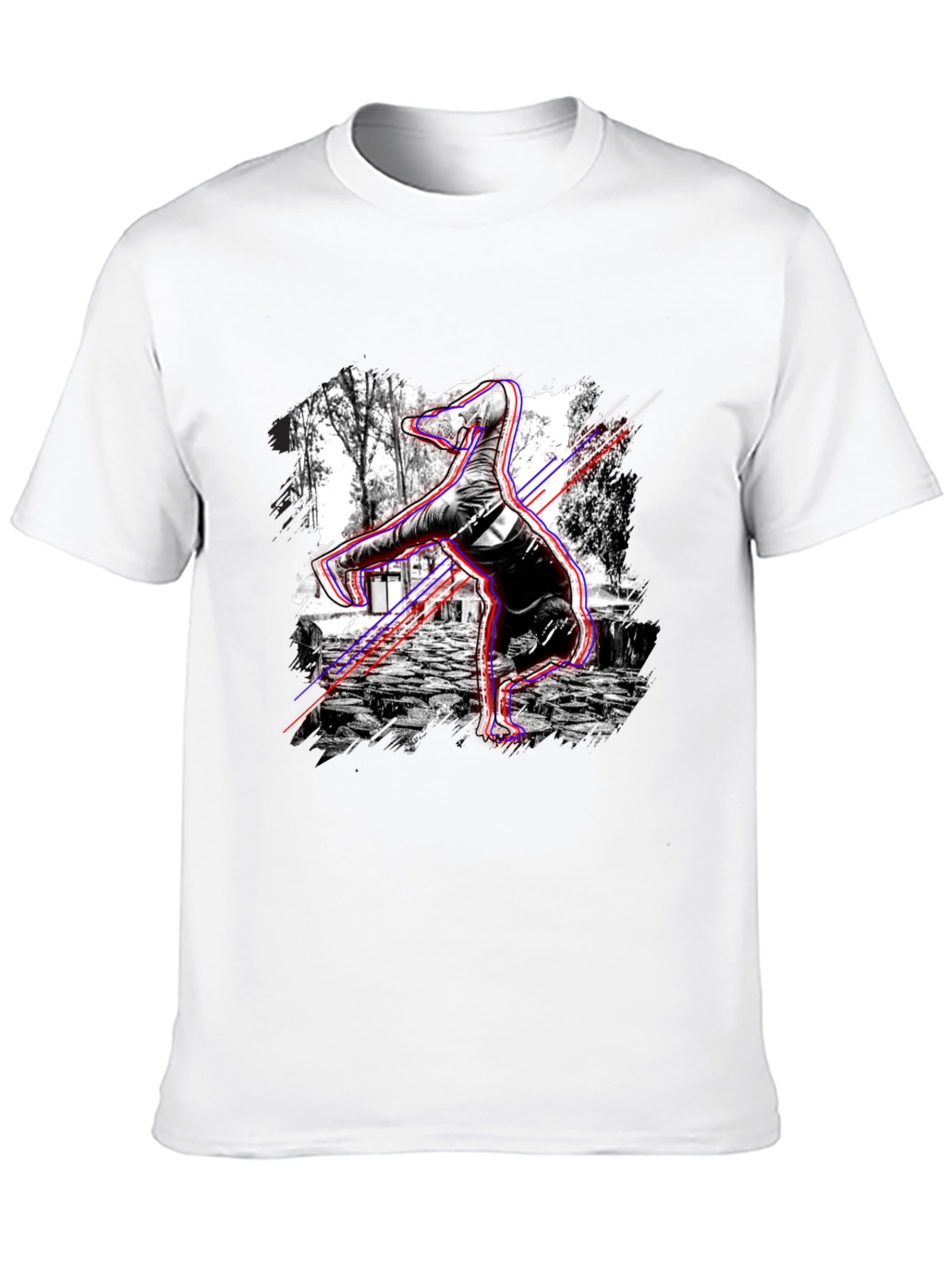 Graphic Black T-Shirt - Breakdancing Dinosaur
