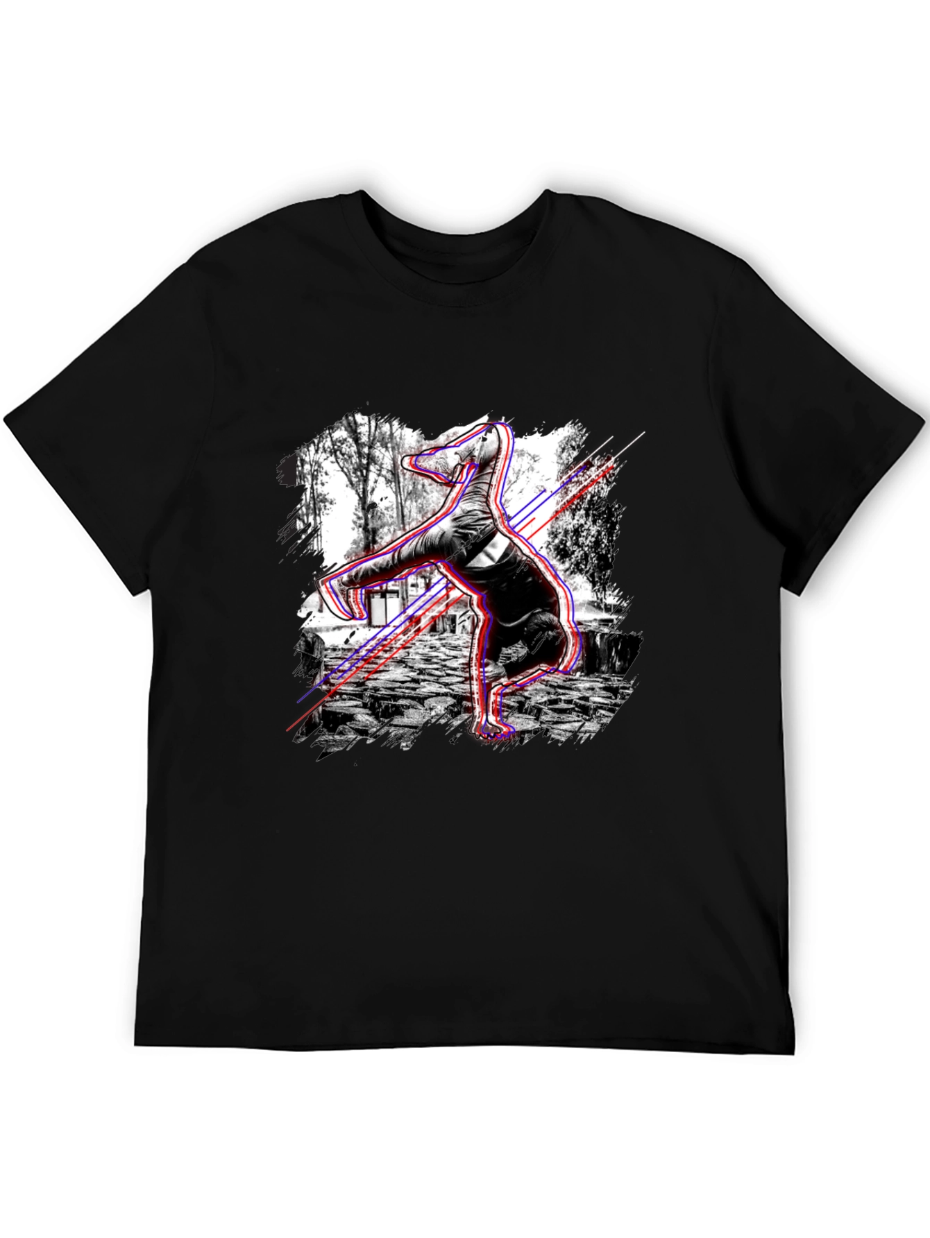 Graphic Black T-Shirt - Breakdancing Dinosaur