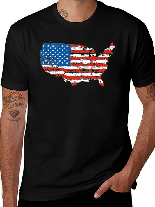 USA Flag Map T-Shirt Patriotic Mens Tee