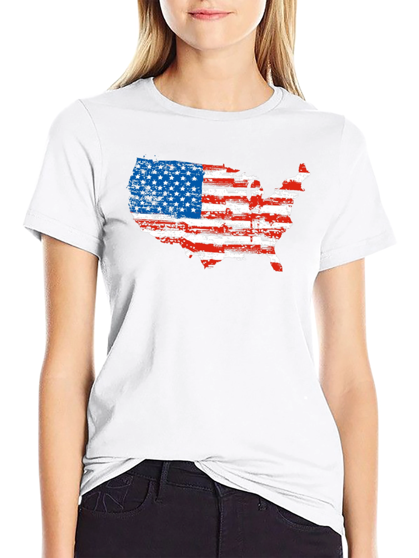 USA Flag Map T-Shirt Patriotic Mens Tee