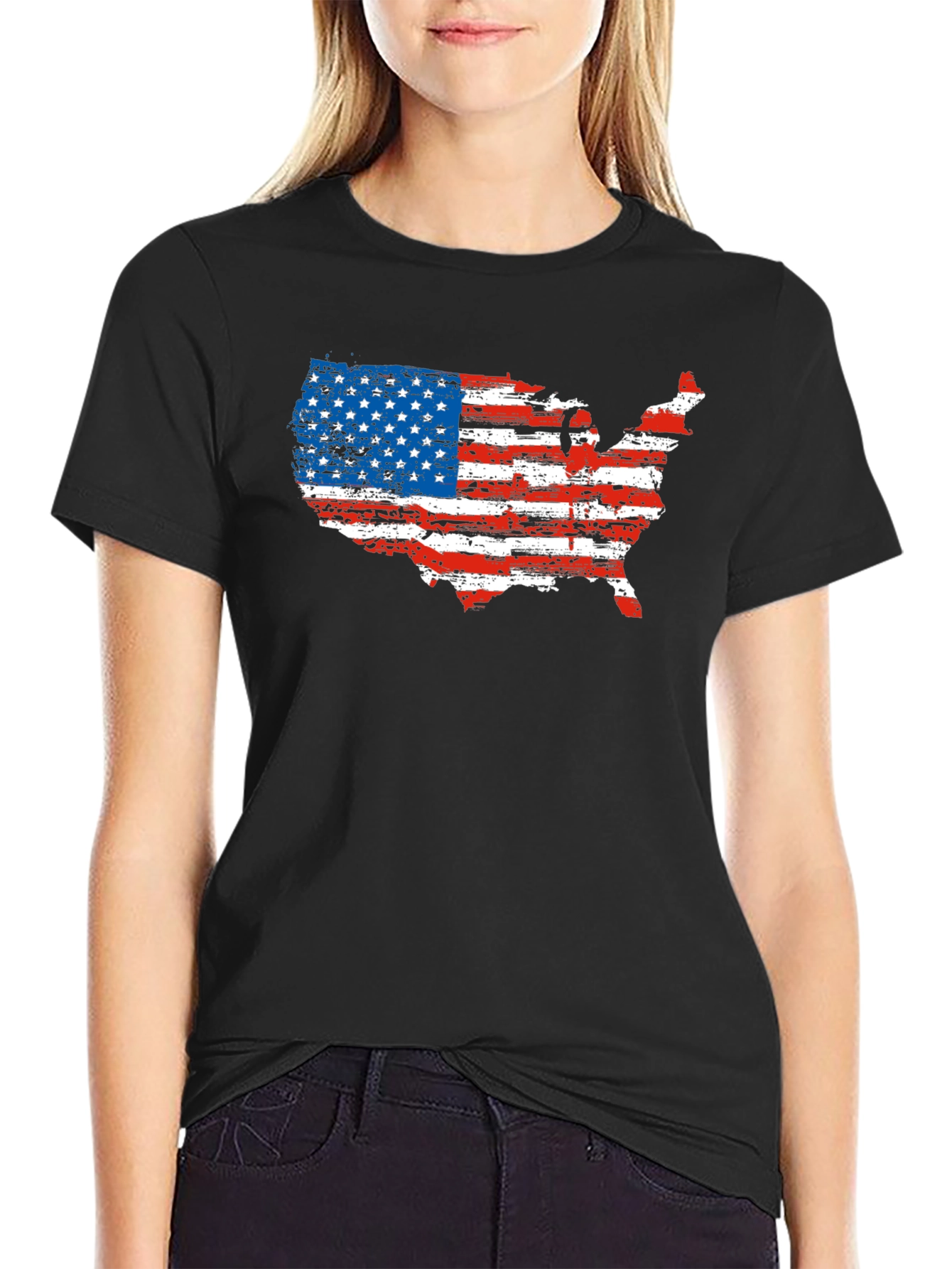 USA Flag Map T-Shirt Patriotic Mens Tee