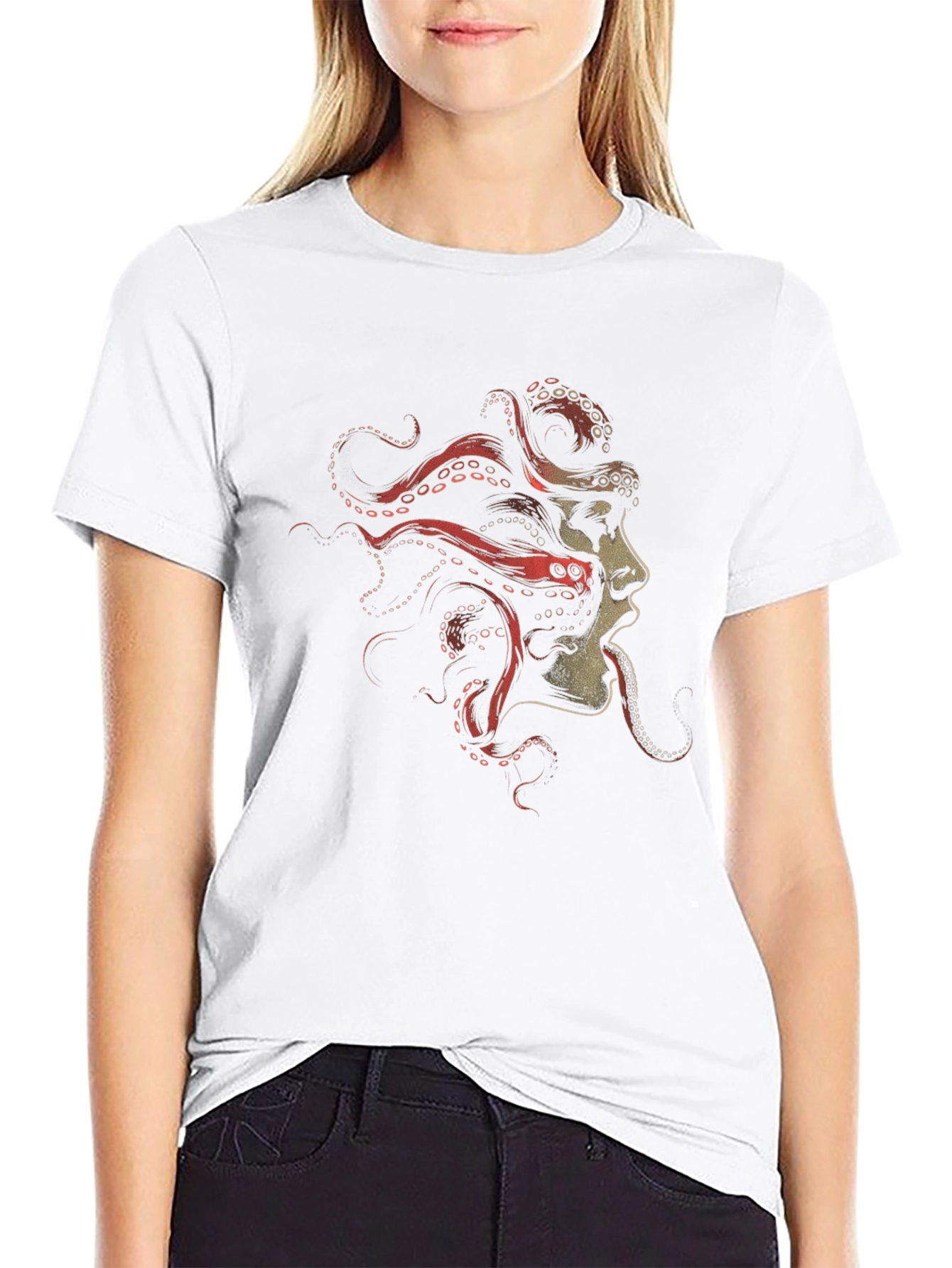 Octopus Woman Graphic Tee - Black Cotton T-Shirt
