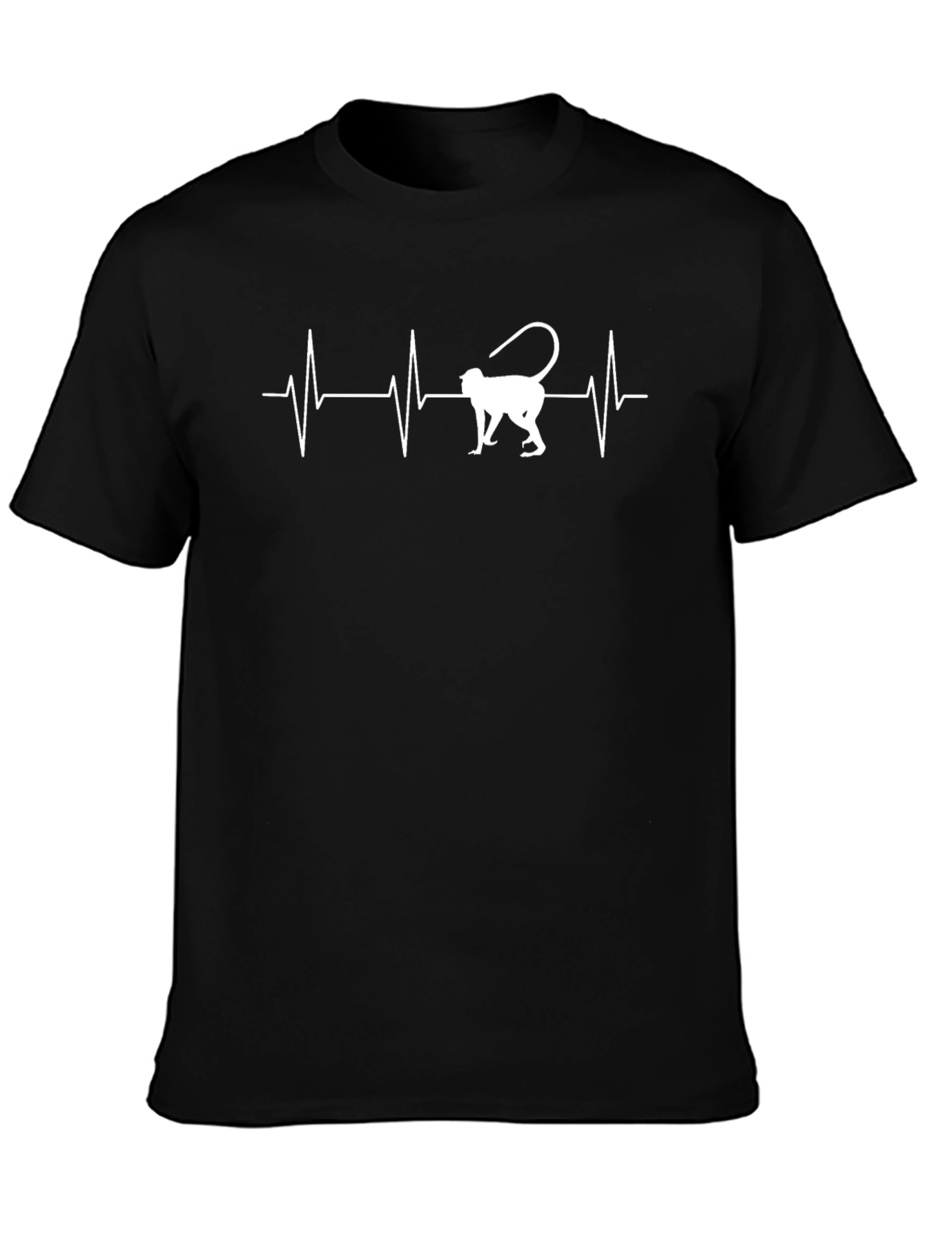 Monkey Heartbeat Graphic Tee - Casual Black T-Shirt