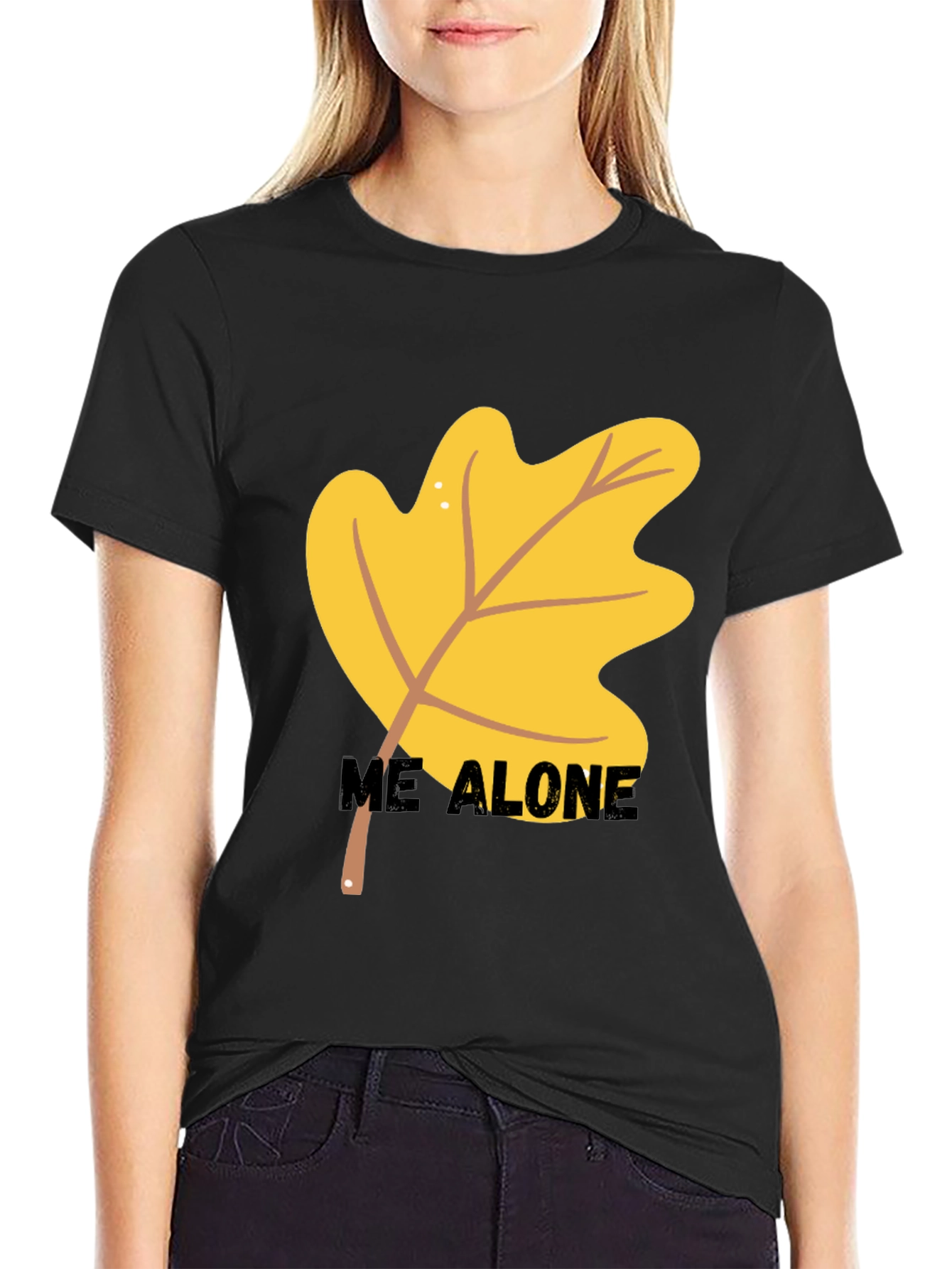 Autumn Leaf Me Alone Graphic Tee - Black