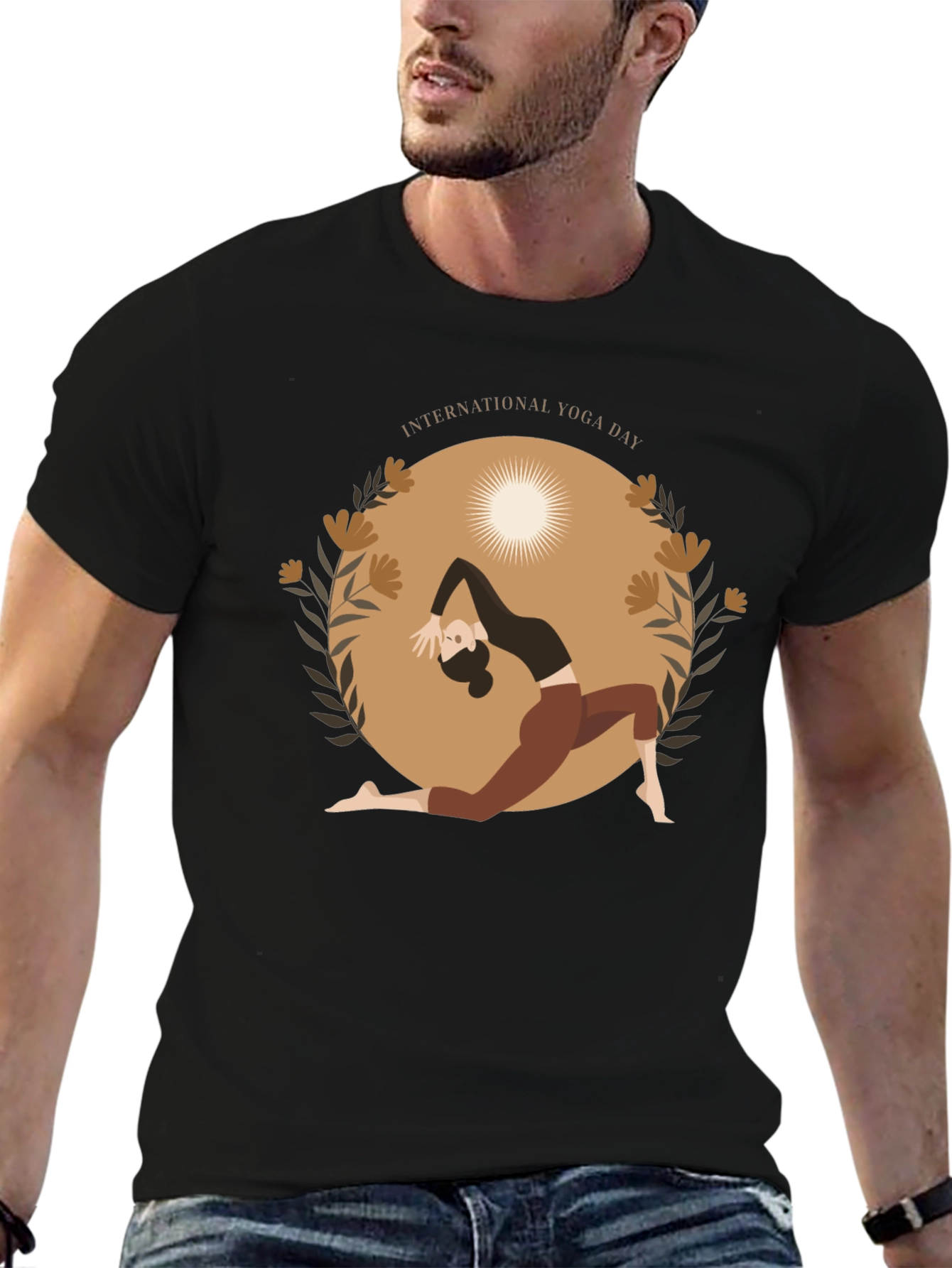 Yoga Day T-Shirt Black Cotton Meditation Tee