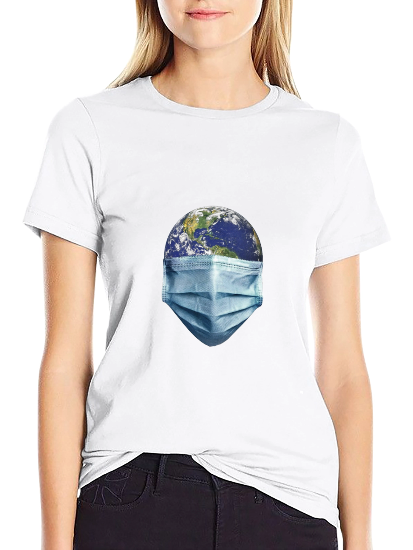Earth Wearing Mask Black Graphic T-Shirt