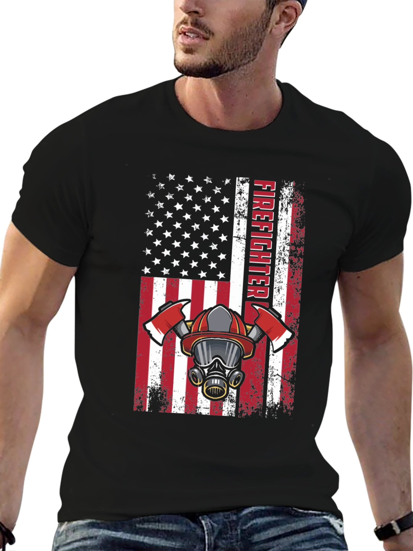 Firefighter American Flag Graphic T-Shirt