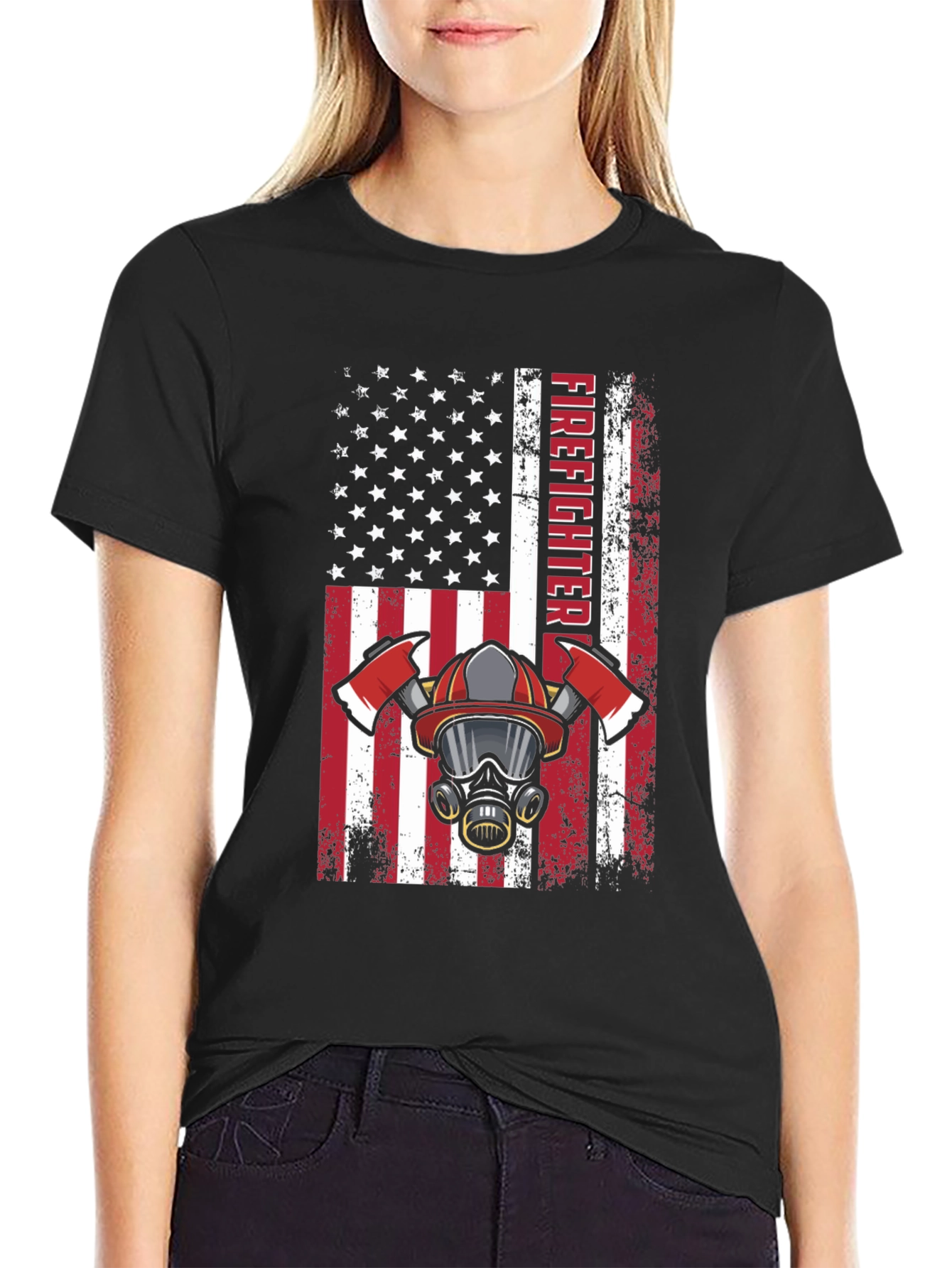 Firefighter American Flag Graphic T-Shirt
