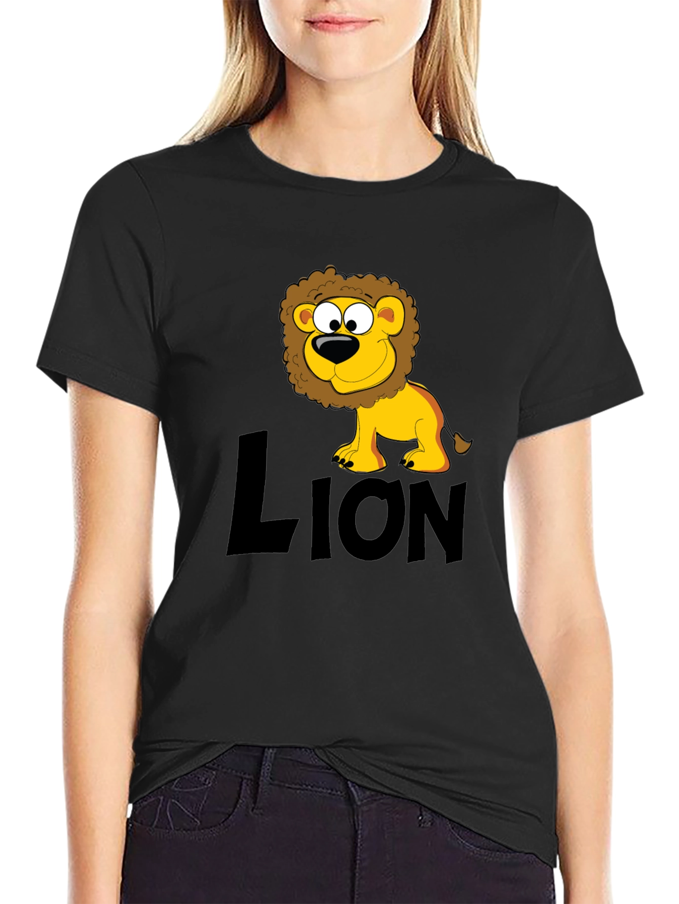 Lion Cartoon Black T-Shirt