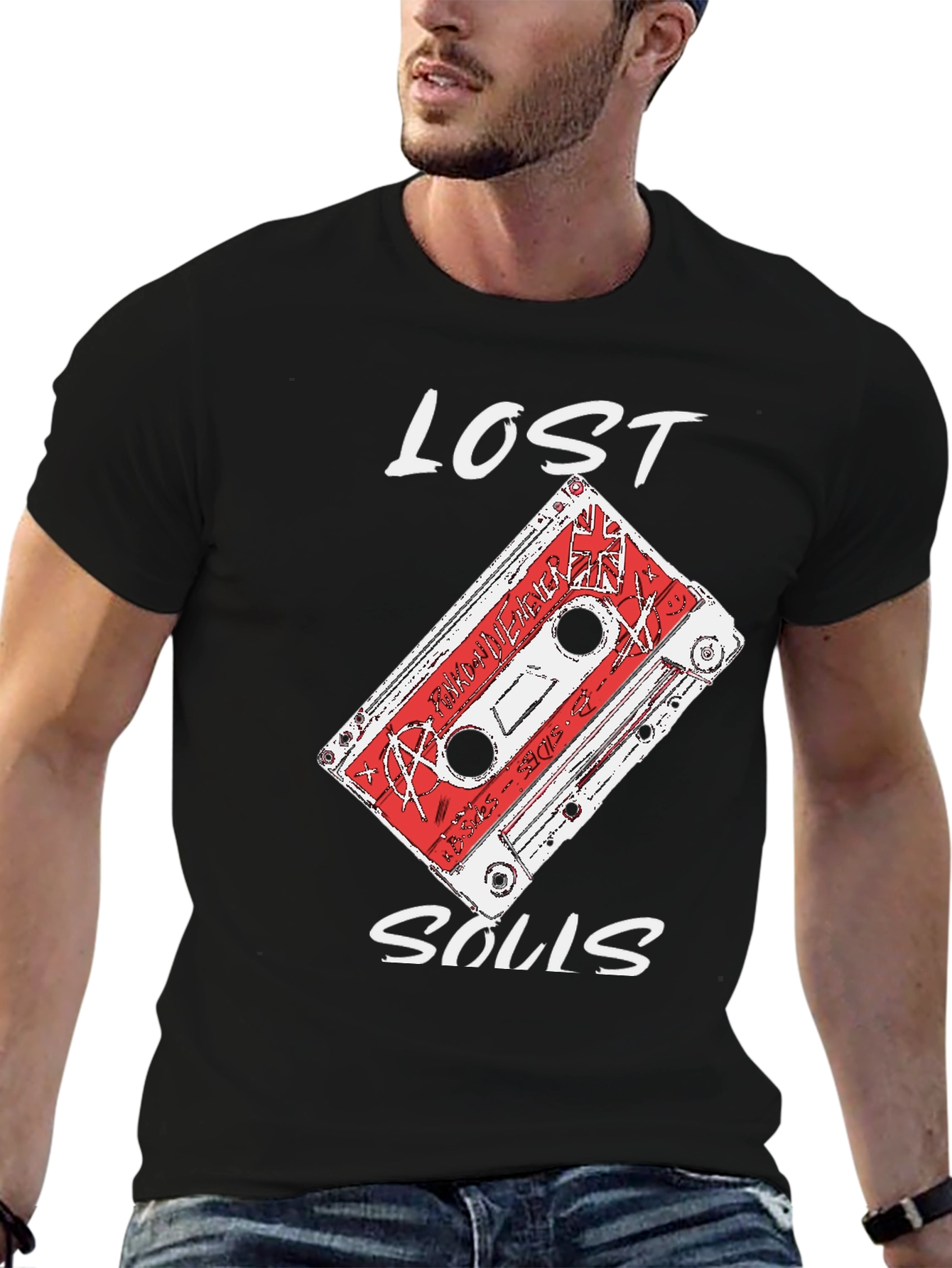 Lost Souls Cassette Tape Graphic Tee - Black Cotton