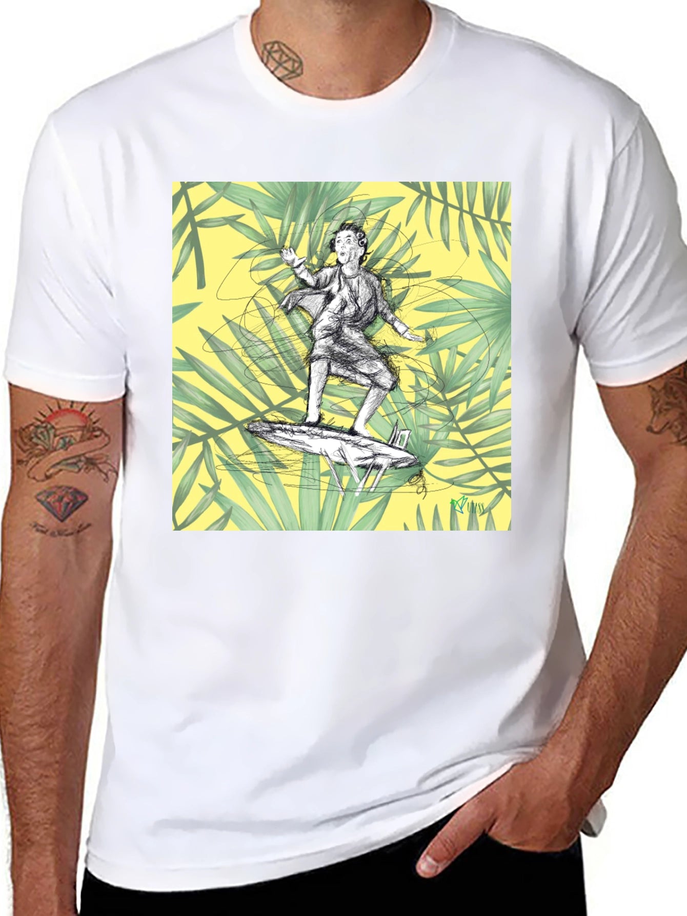 Surfing Graphic Tee - Black Cotton T-Shirt