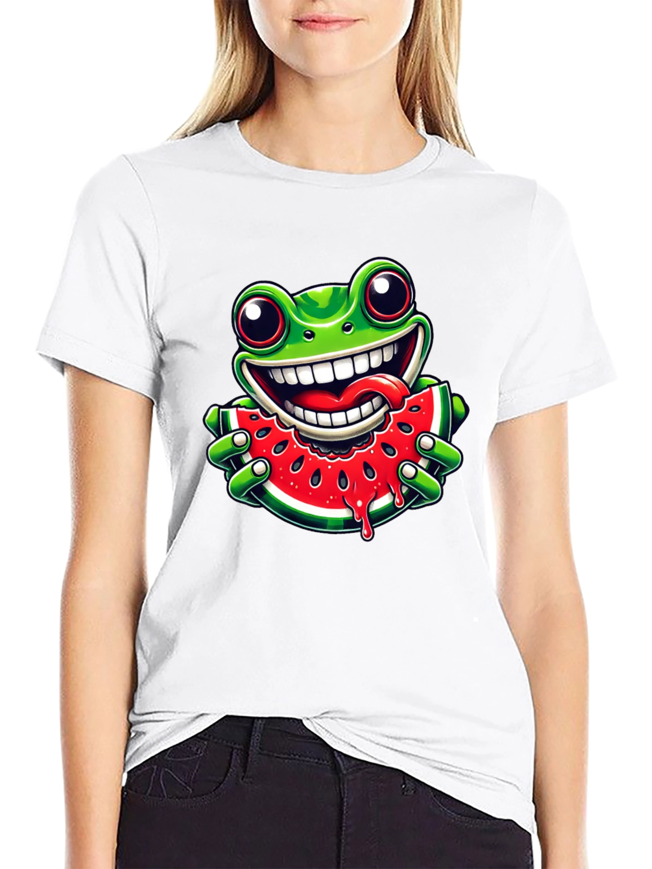 Frog Eating Watermelon Graphic Tee