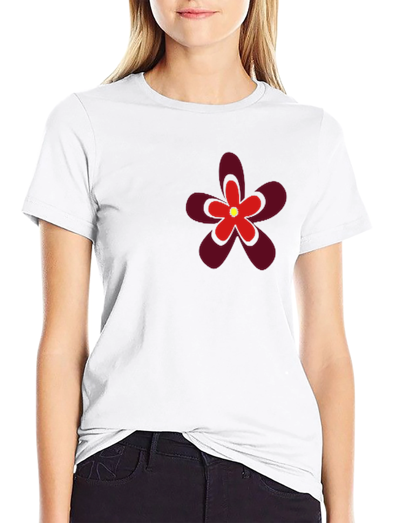 Bold Flower Graphic Tee - Black Cotton T-Shirt