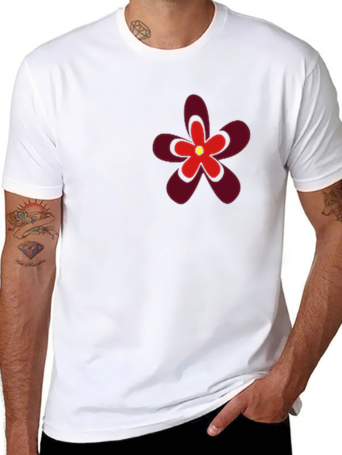 Bold Flower Graphic Tee - Black Cotton T-Shirt