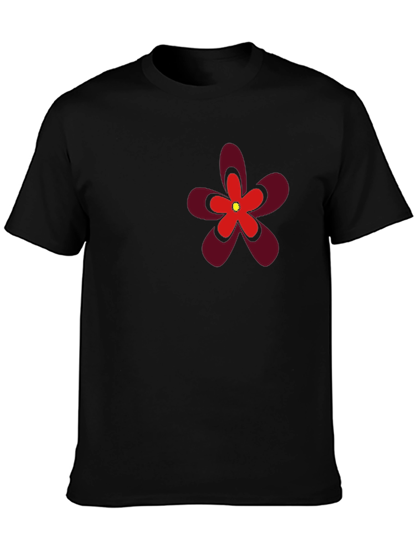 Bold Flower Graphic Tee - Black Cotton T-Shirt