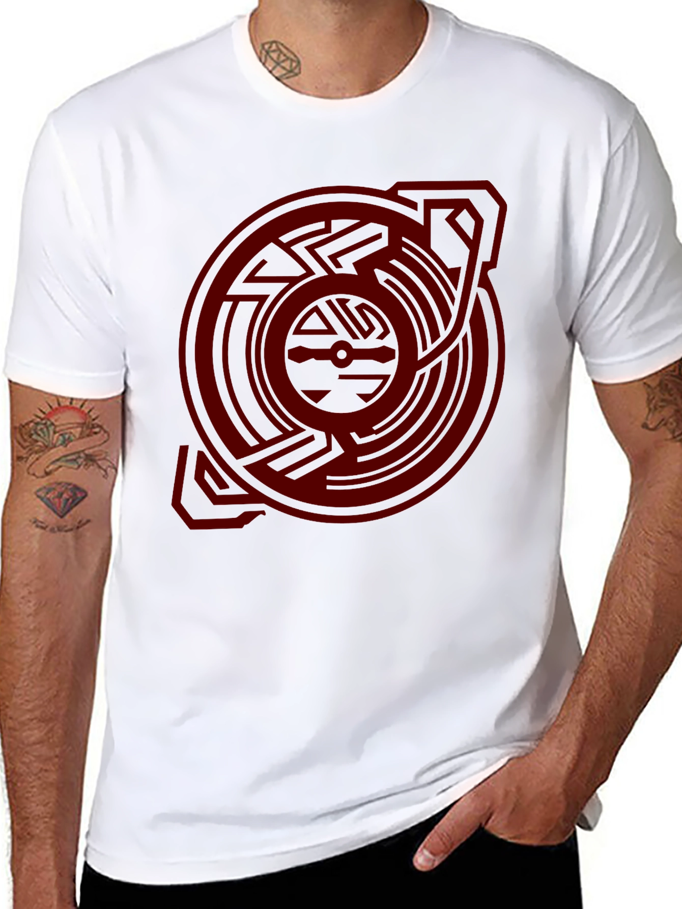 Geometric Graphic Print T-Shirt - Bold Red Design