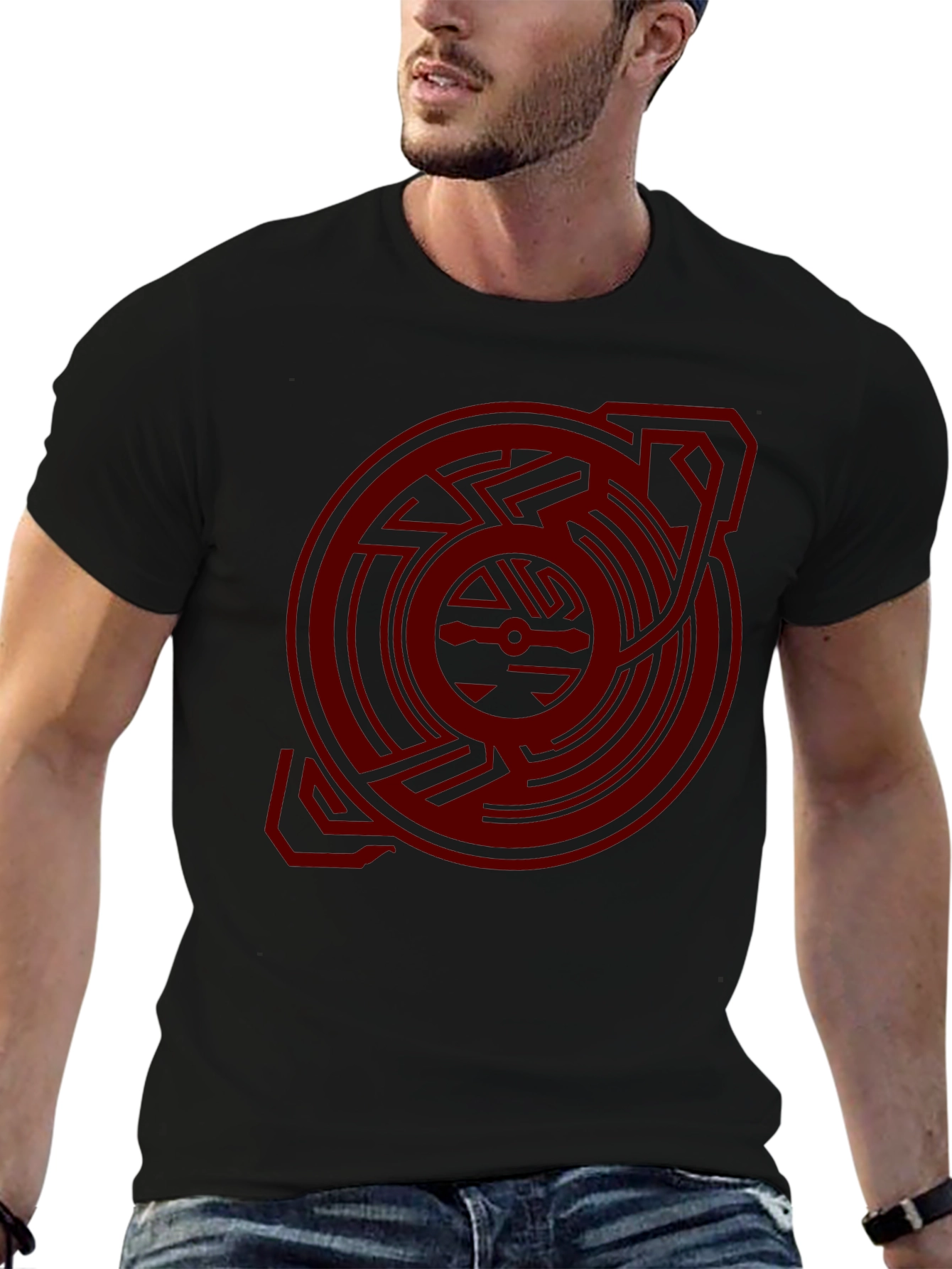Geometric Graphic Print T-Shirt - Bold Red Design