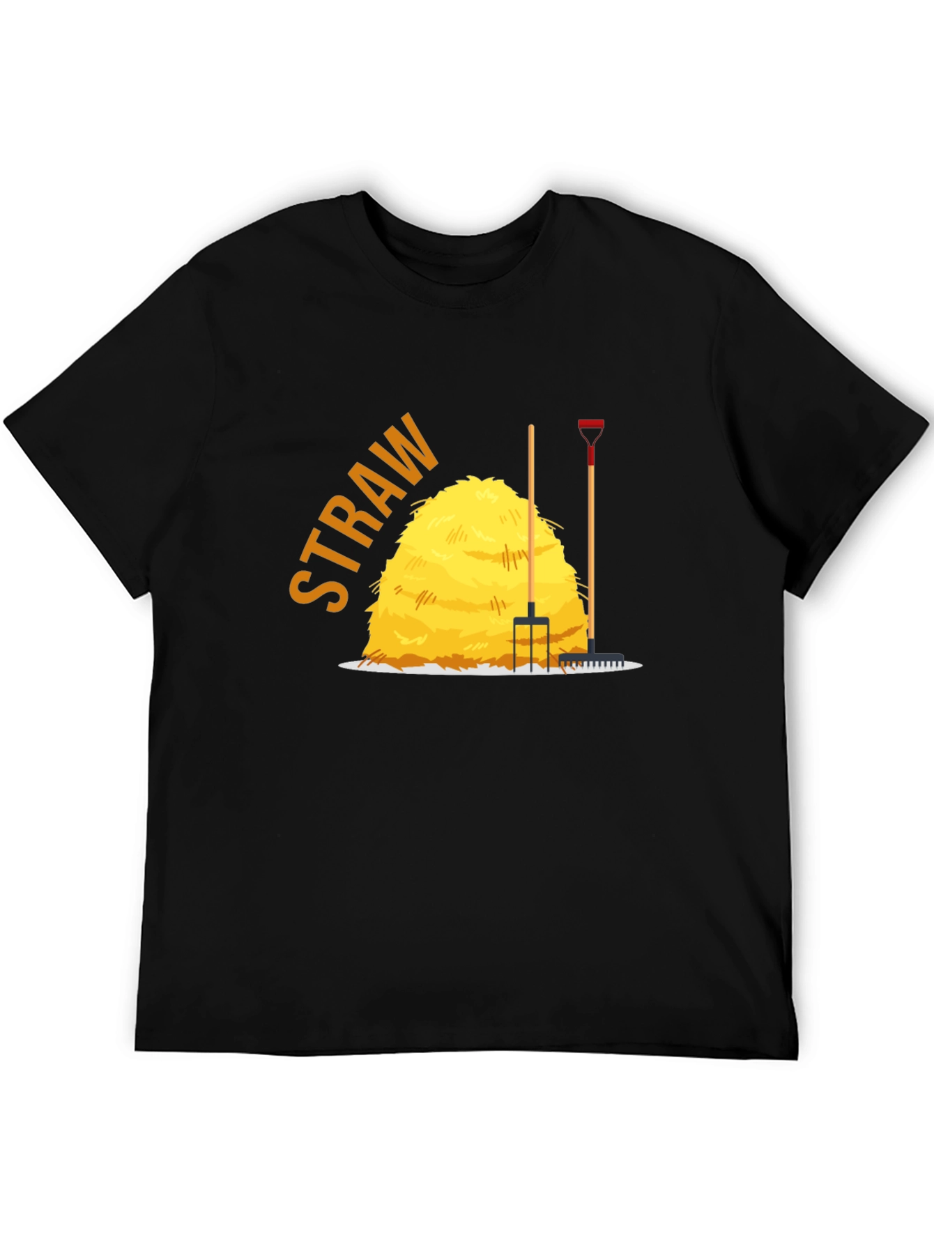 Mens Straw Bale Graphic Tee - Black Cotton
