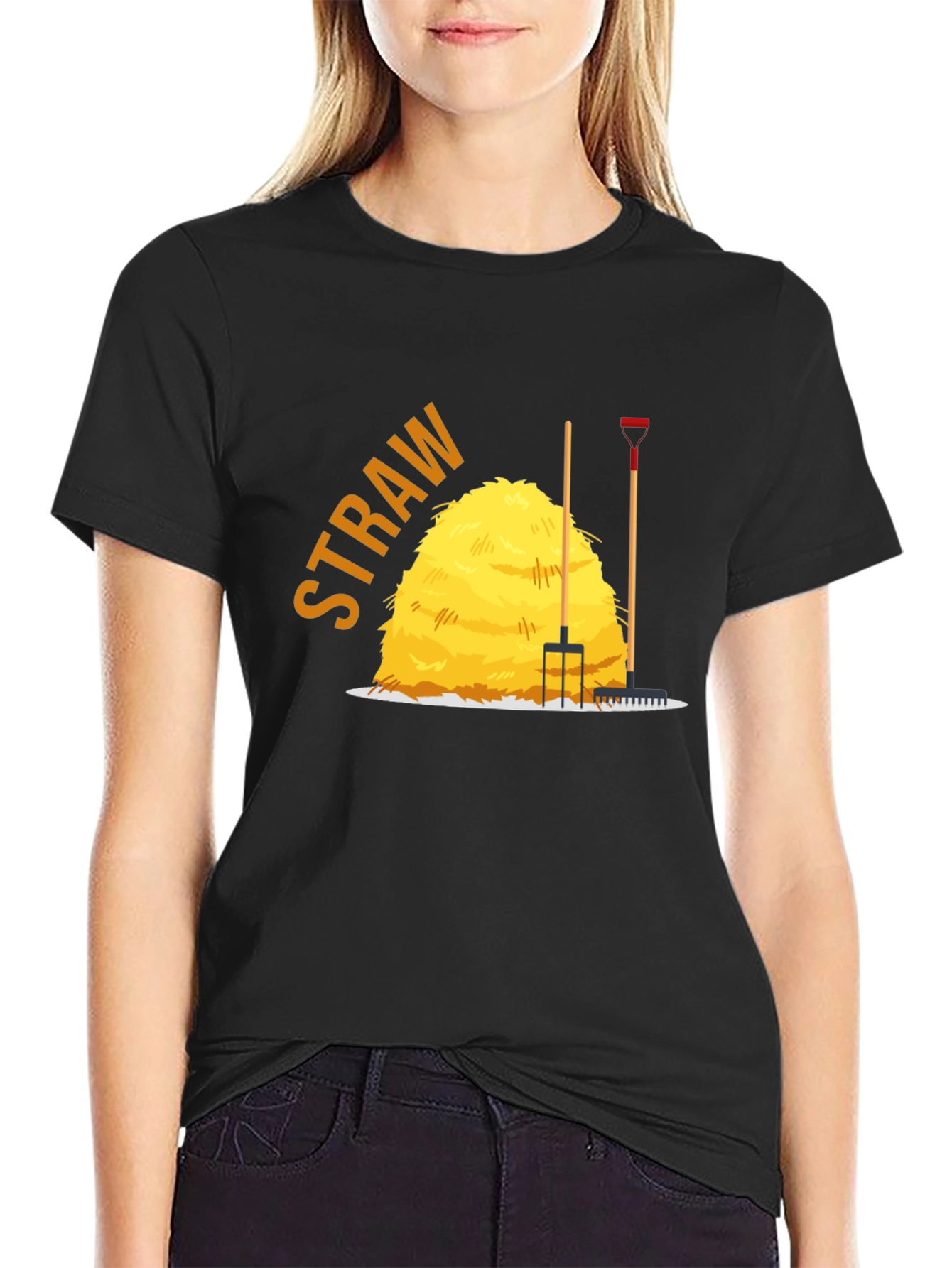 Mens Straw Bale Graphic Tee - Black Cotton