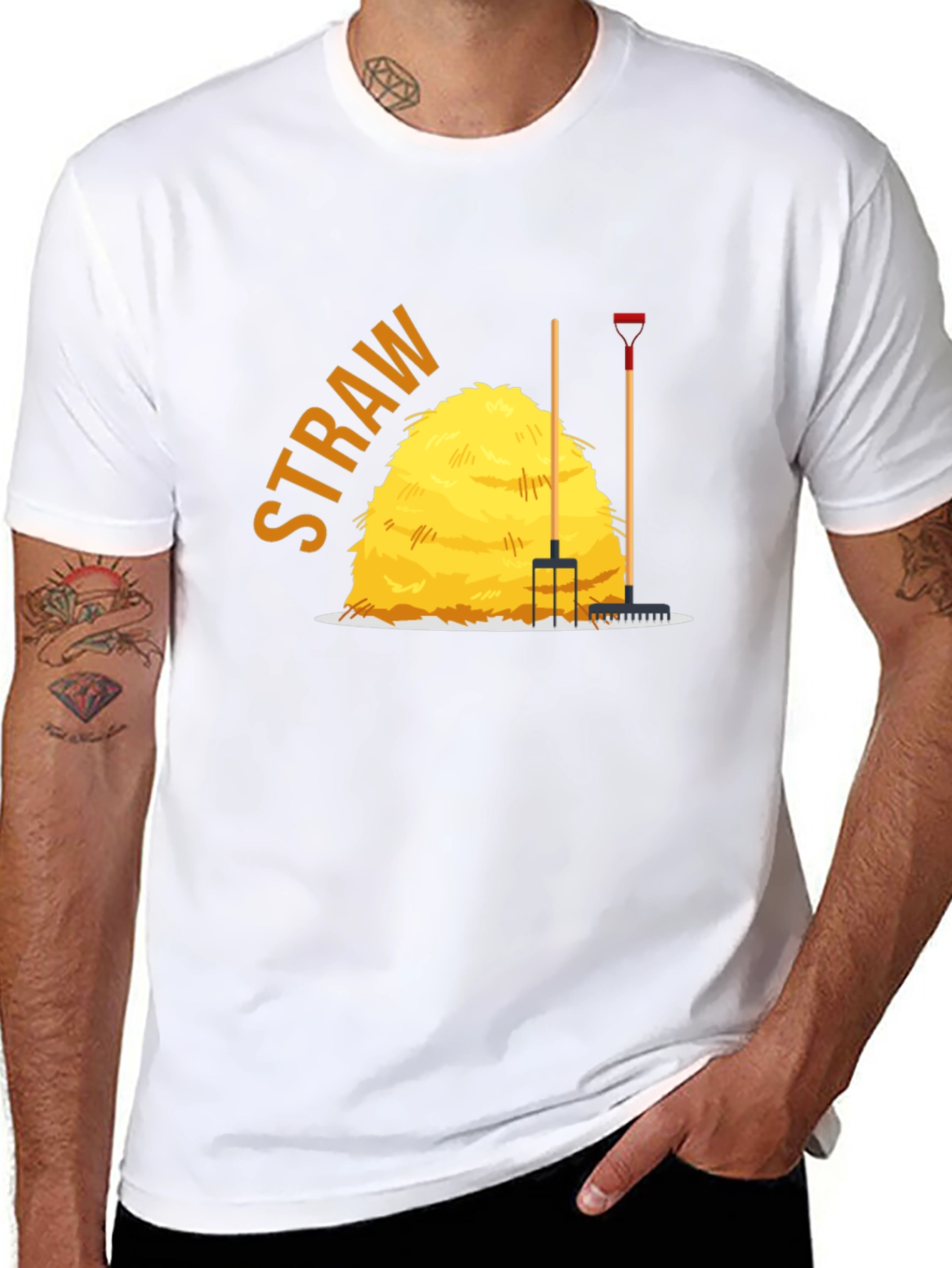 Mens Straw Bale Graphic Tee - Black Cotton