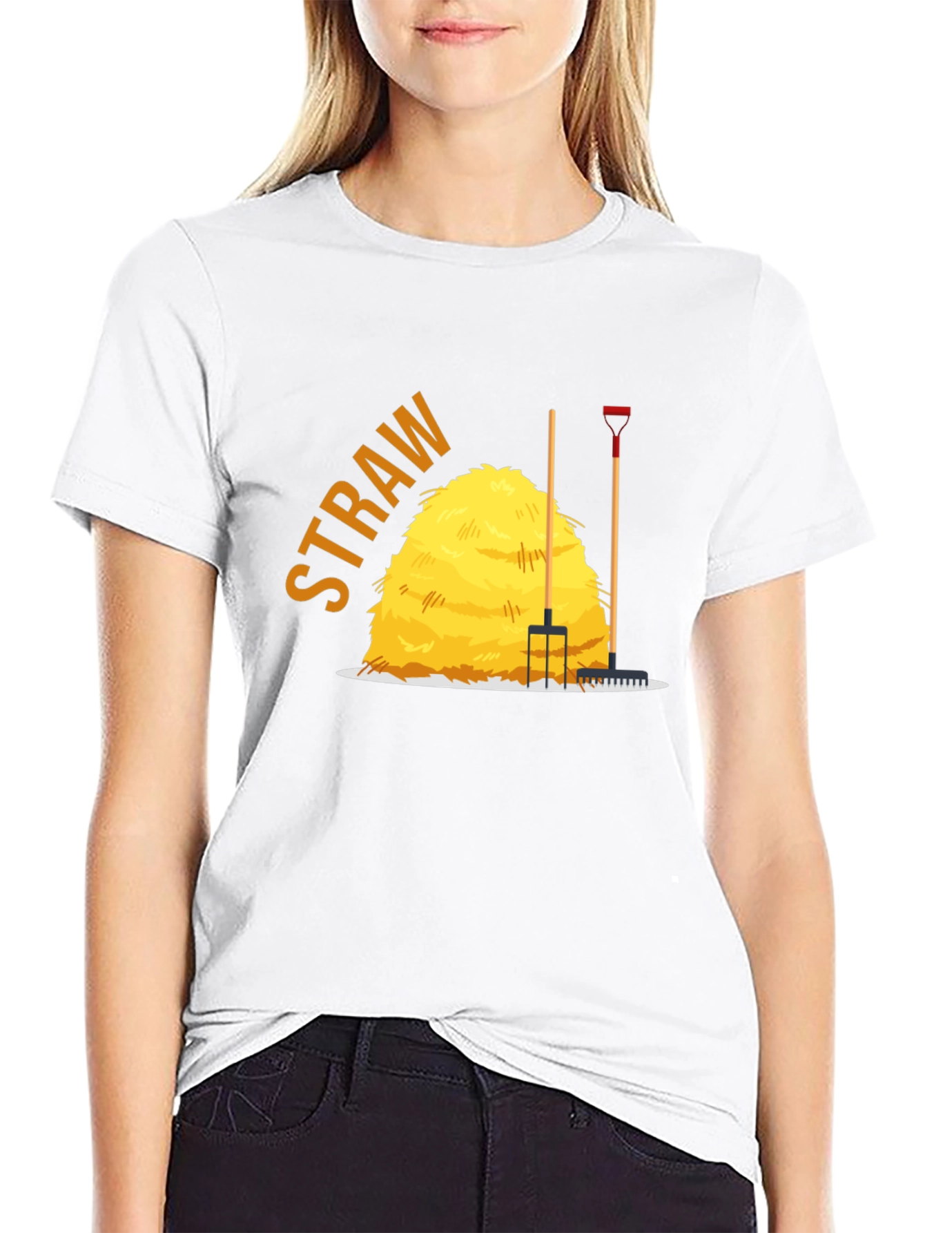 Mens Straw Bale Graphic Tee - Black Cotton