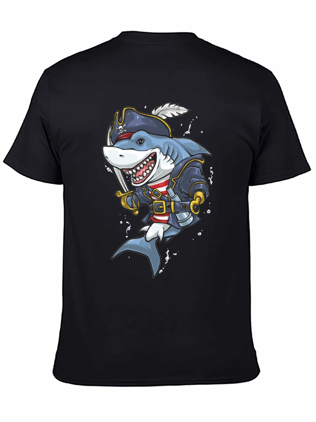 Pirate Shark Graphic Tee - Black Cotton T-Shirt