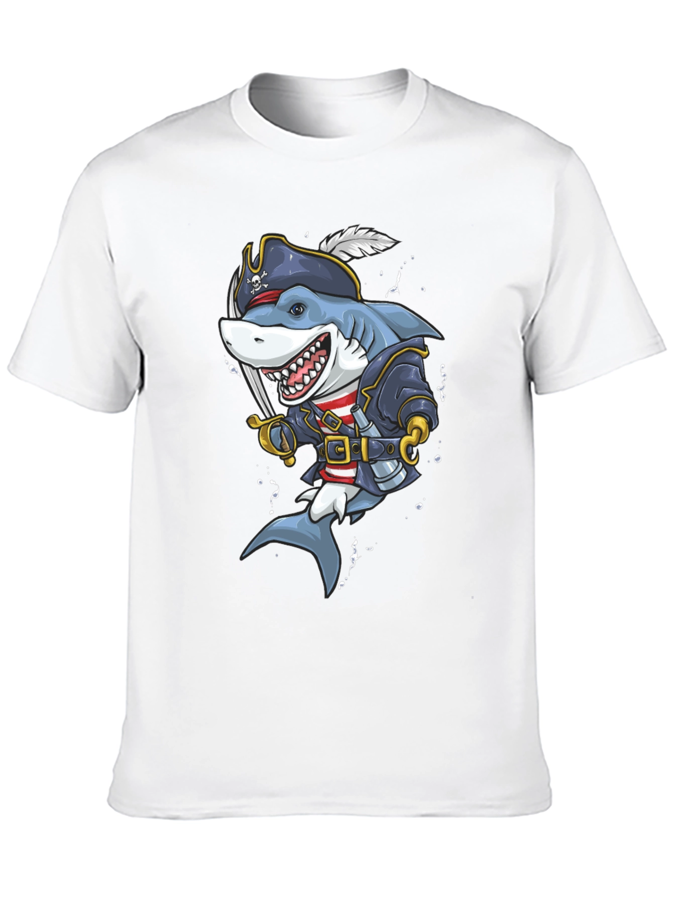 Pirate Shark Graphic Tee - Black Cotton T-Shirt