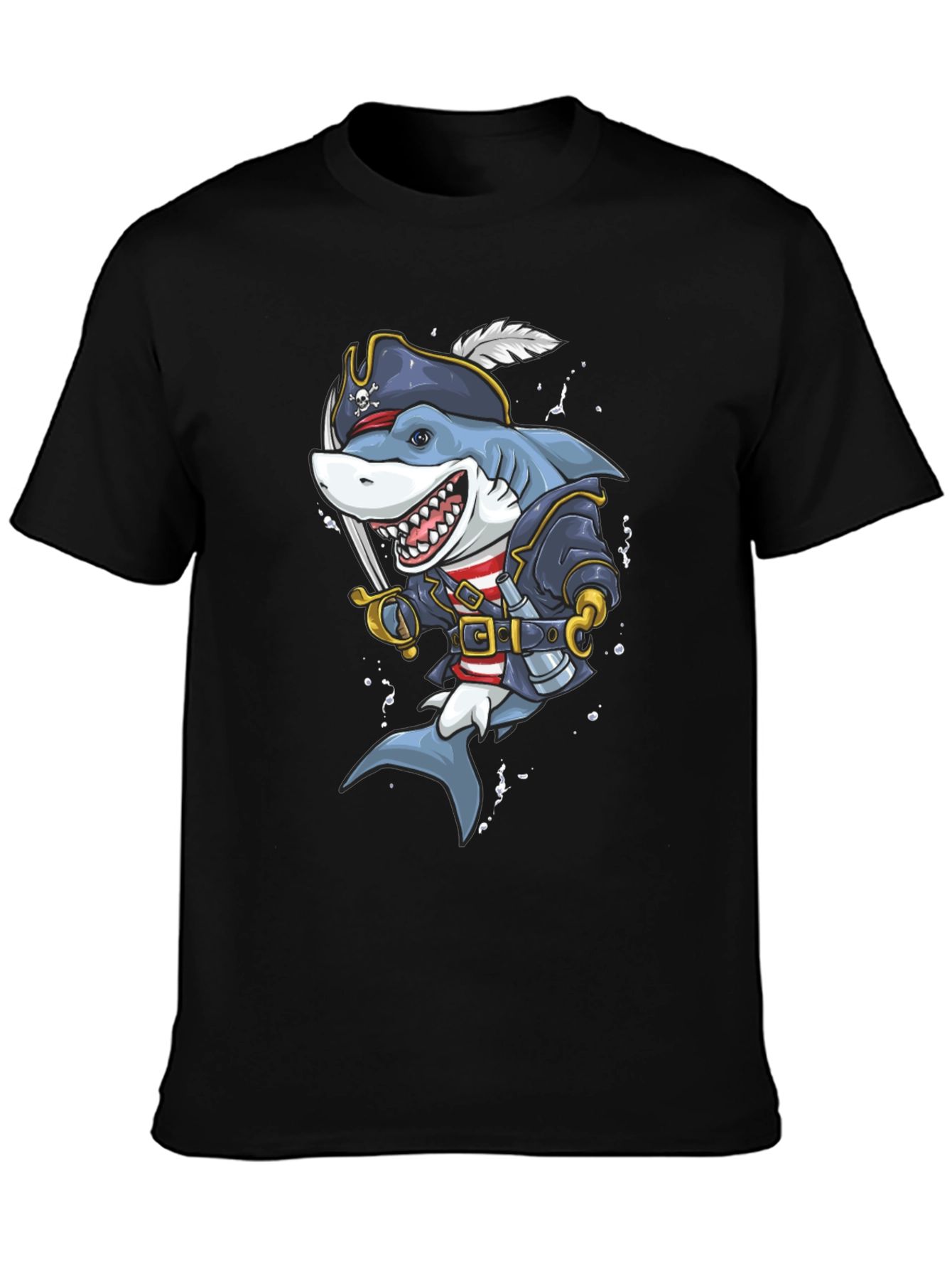 Pirate Shark Graphic Tee - Black Cotton T-Shirt