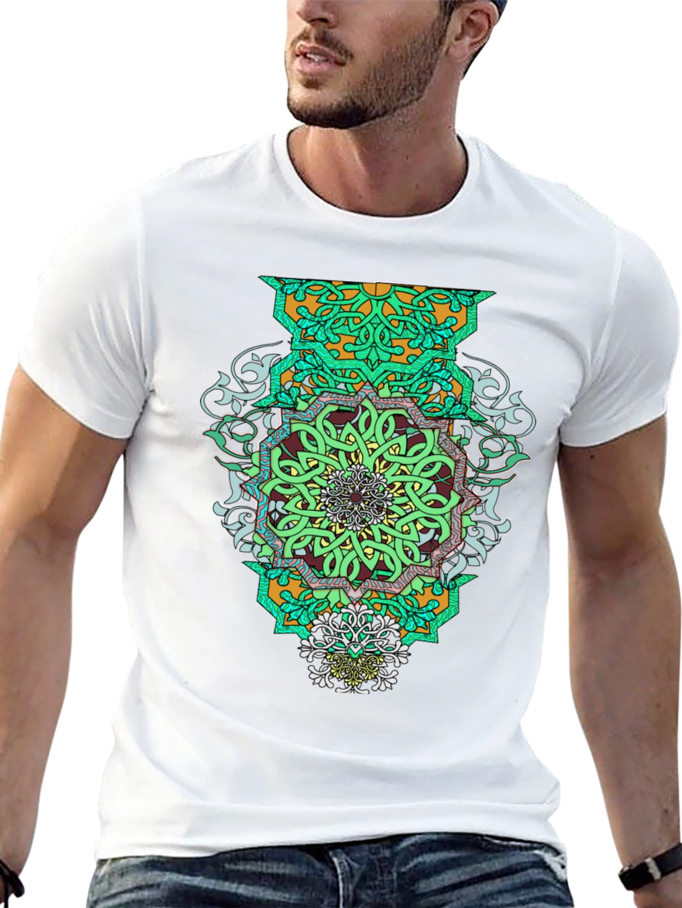 Geometric Mandala Graphic Tee - Stylish Mens Black T-Shirt