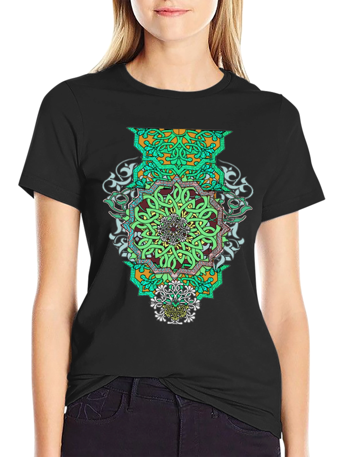 Geometric Mandala Graphic Tee - Stylish Mens Black T-Shirt