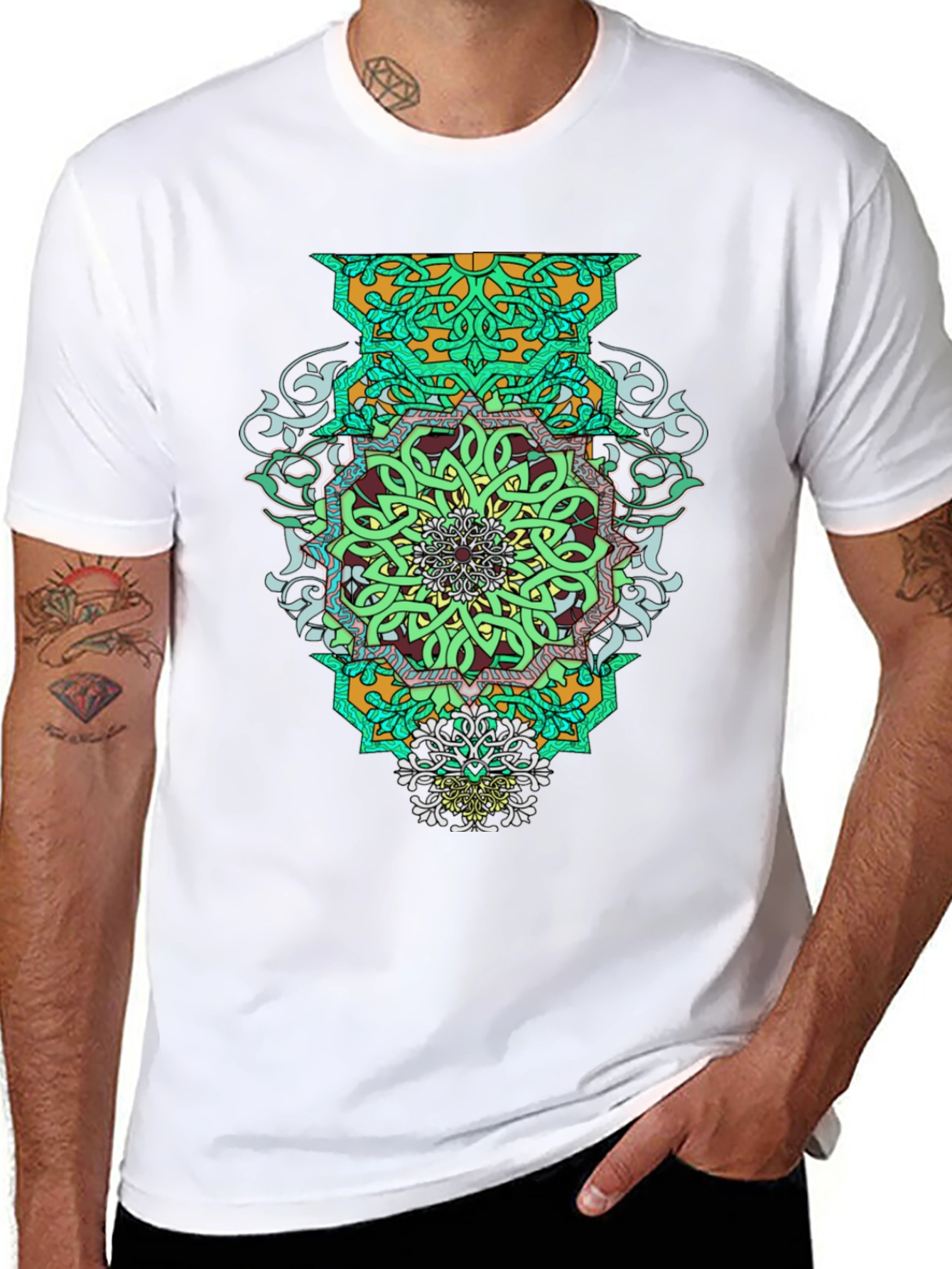 Geometric Mandala Graphic Tee - Stylish Mens Black T-Shirt