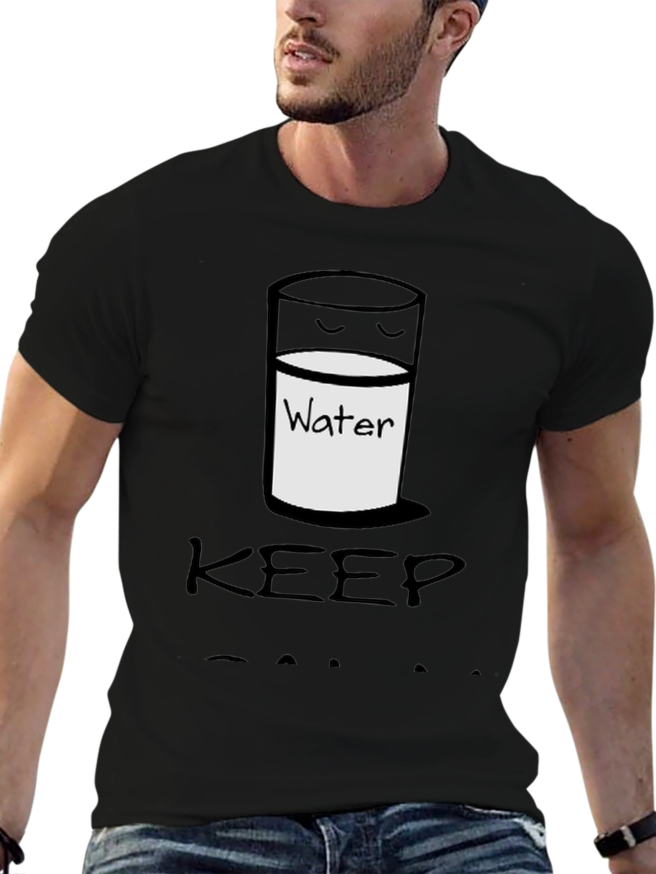 Keep Calm Drink Water Black Graphic Tee