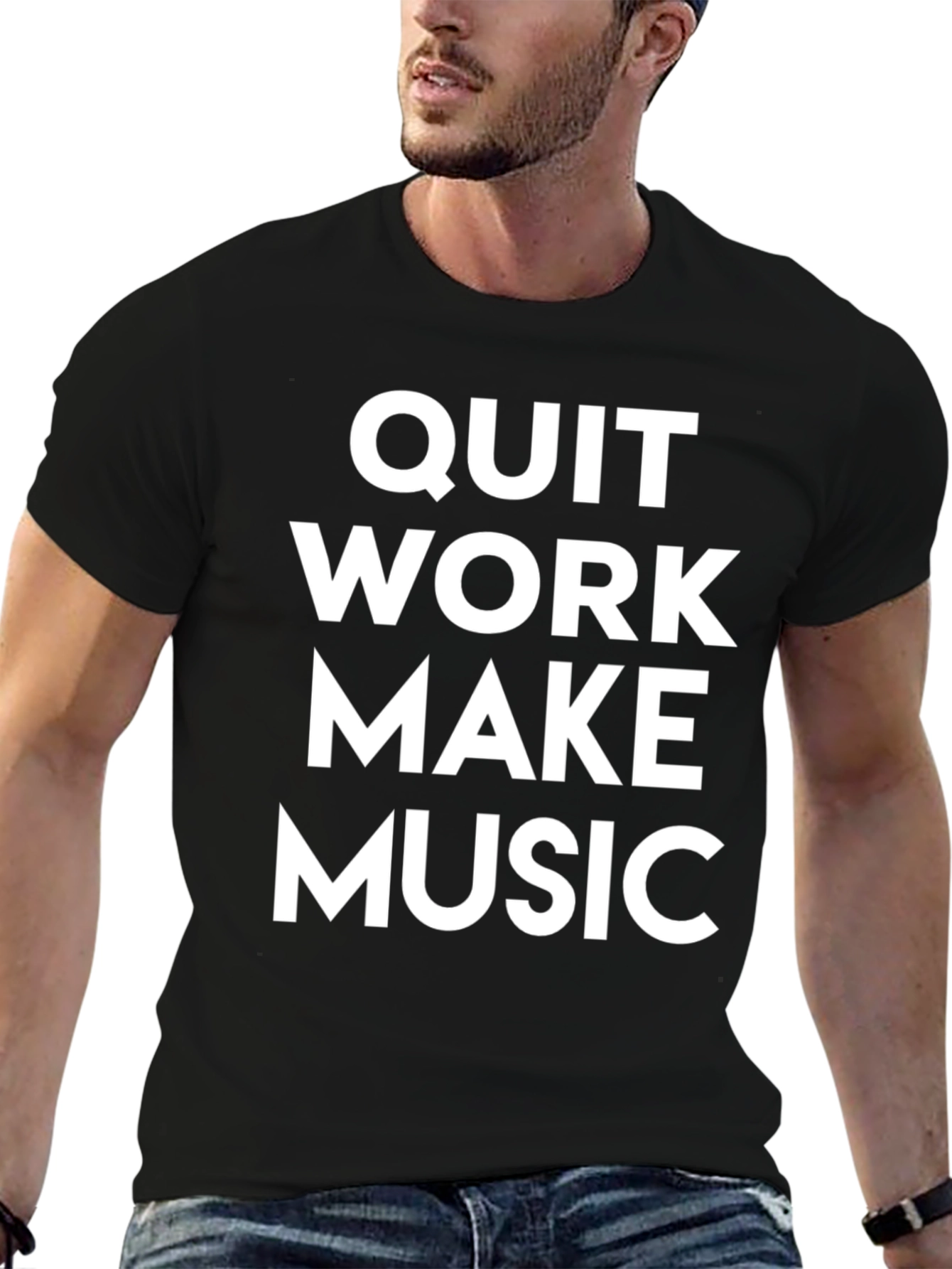 Quit Work Make Music Black T-Shirt