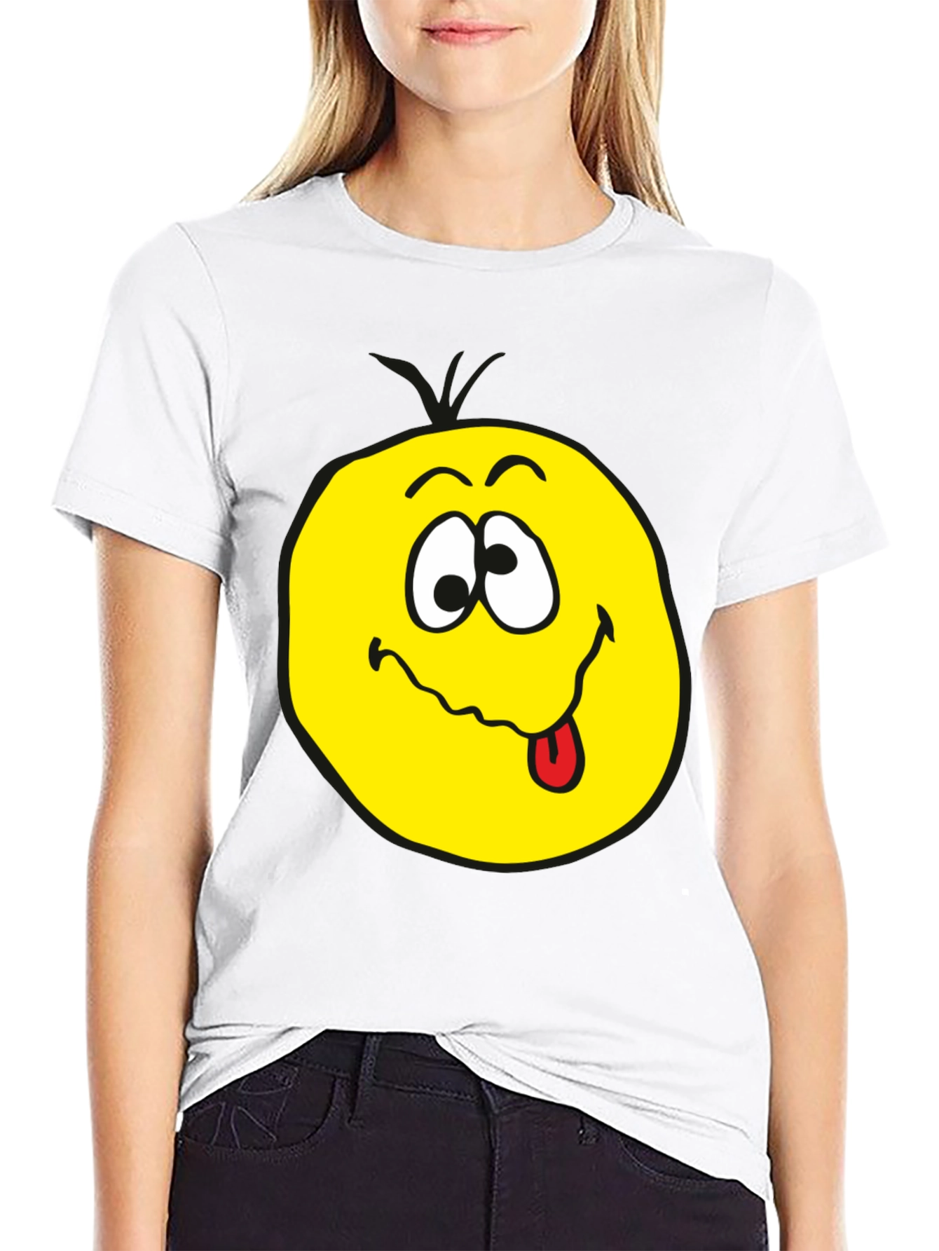 Funny Face Black T-Shirt Smiling Tongue Emoji