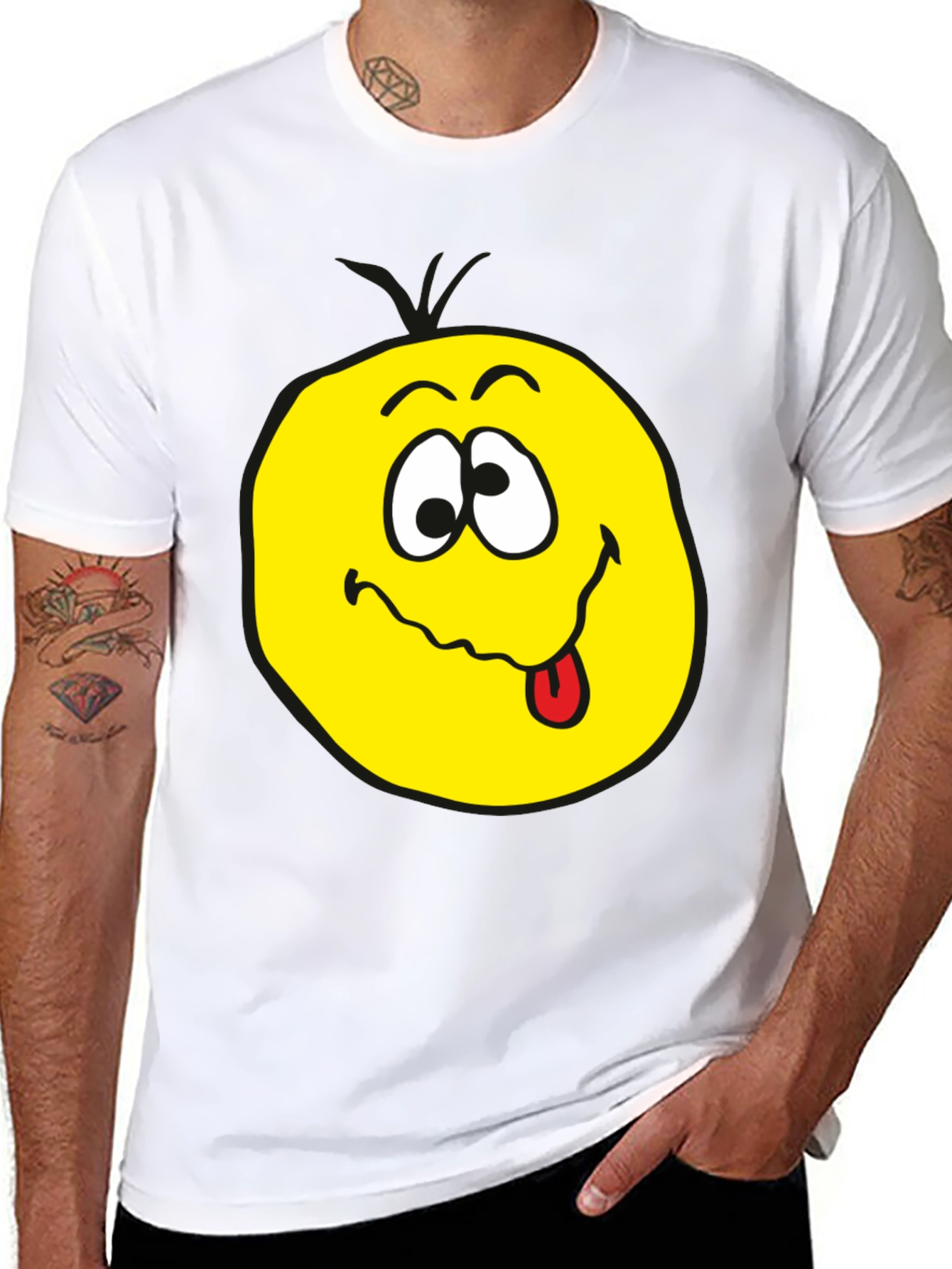 Funny Face Black T-Shirt Smiling Tongue Emoji