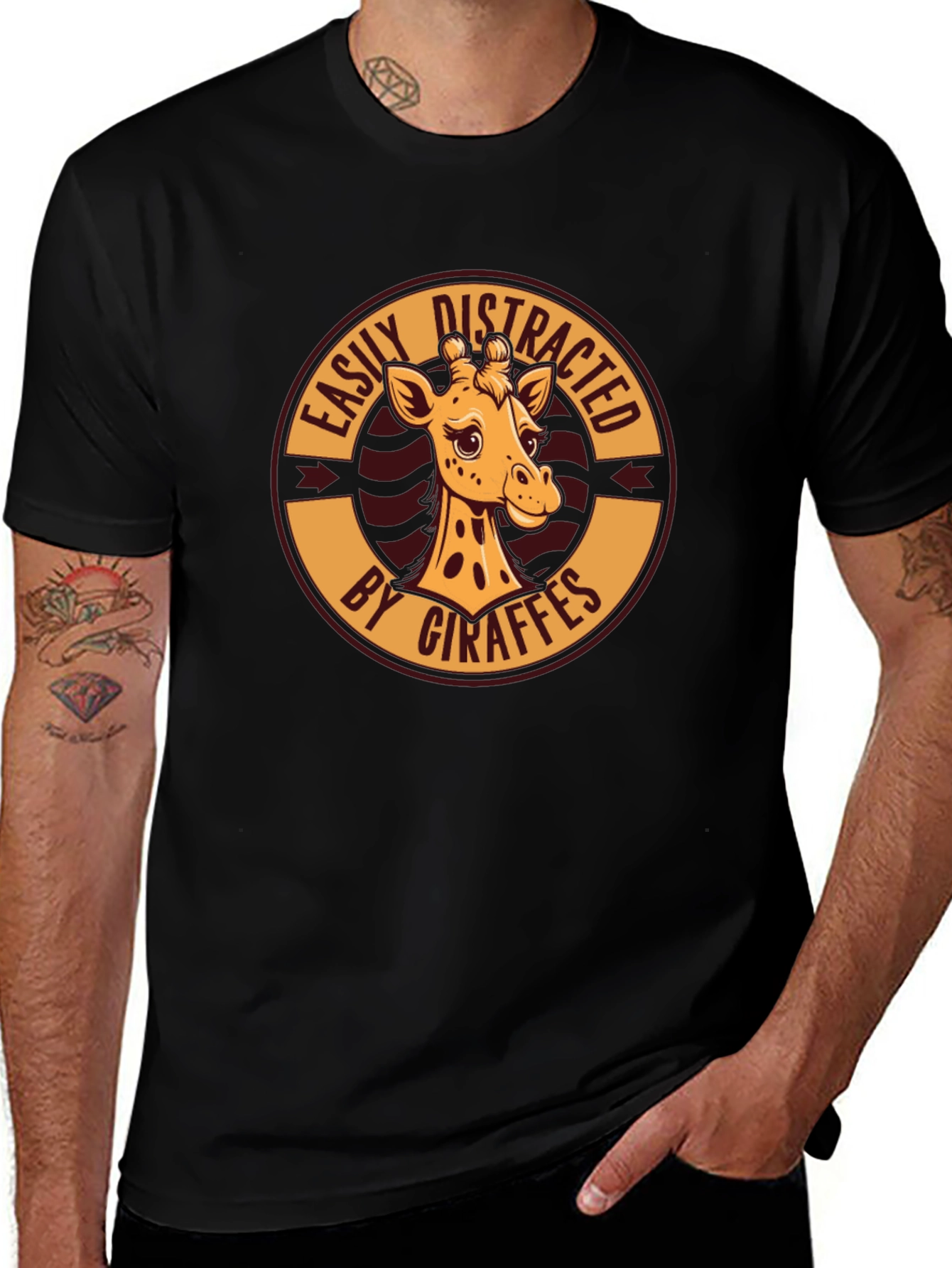 Easily Distracted By Giraffes Black T-Shirt